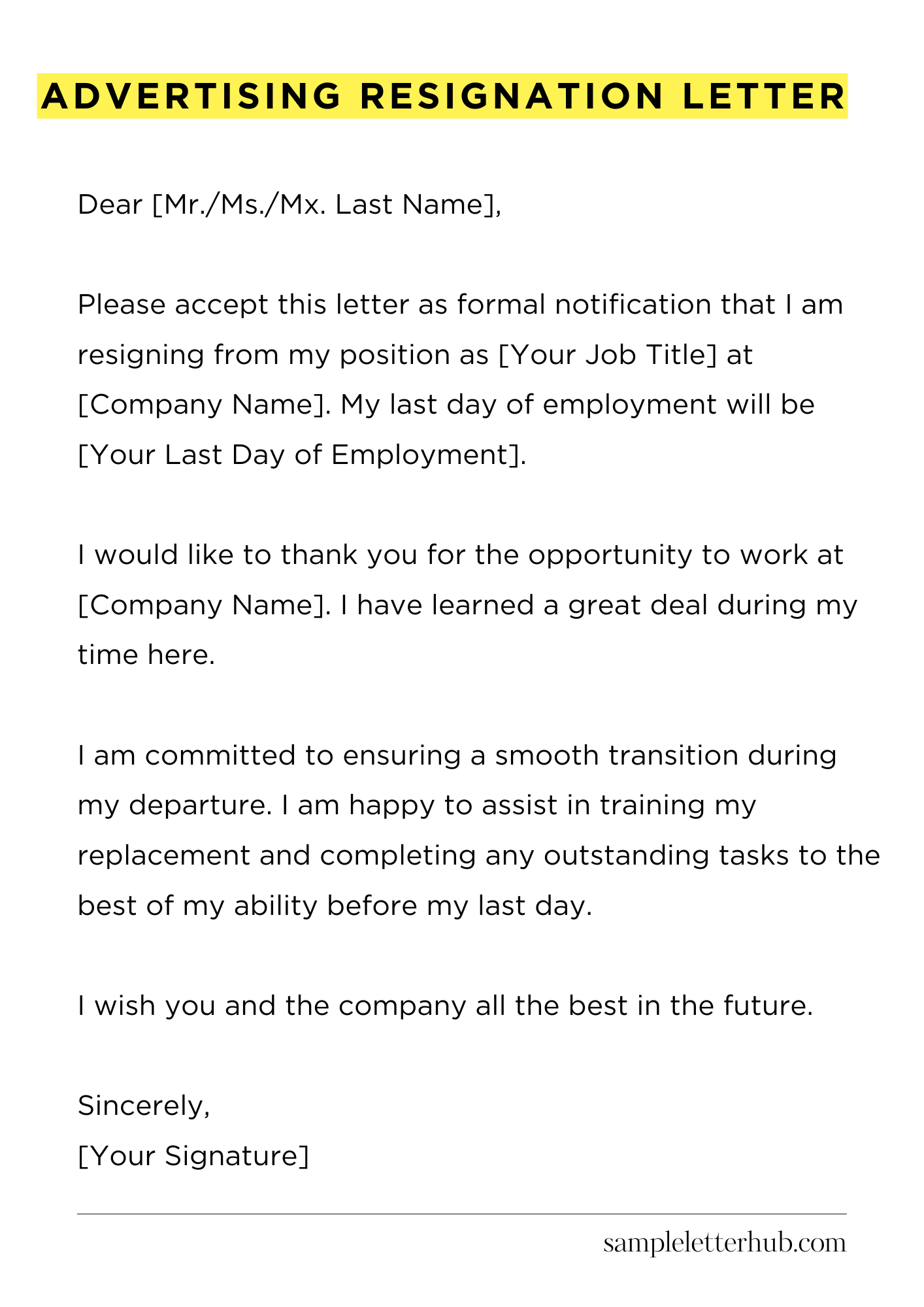 Advertising Resignation Letter