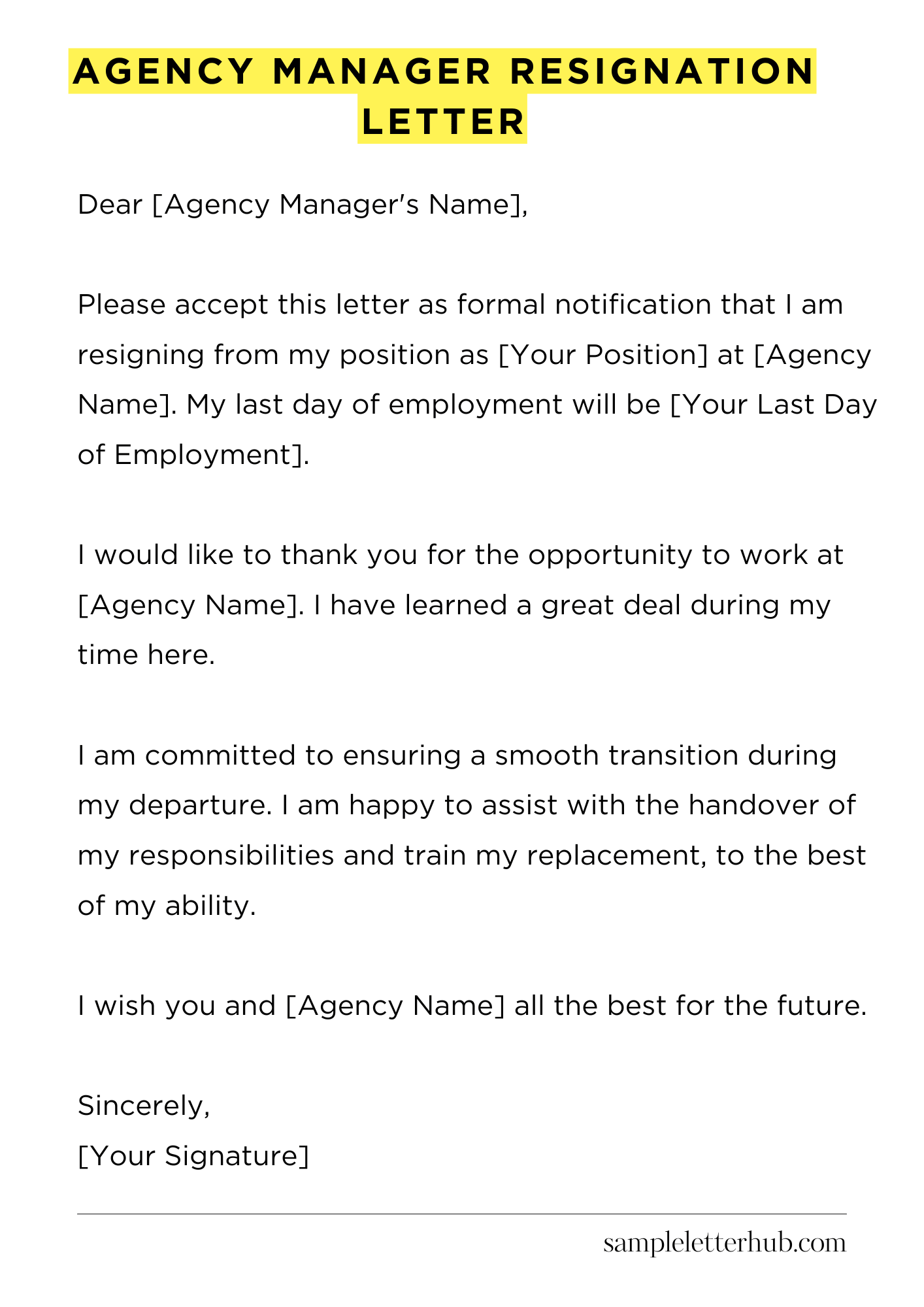 Agency Manager Resignation Letter