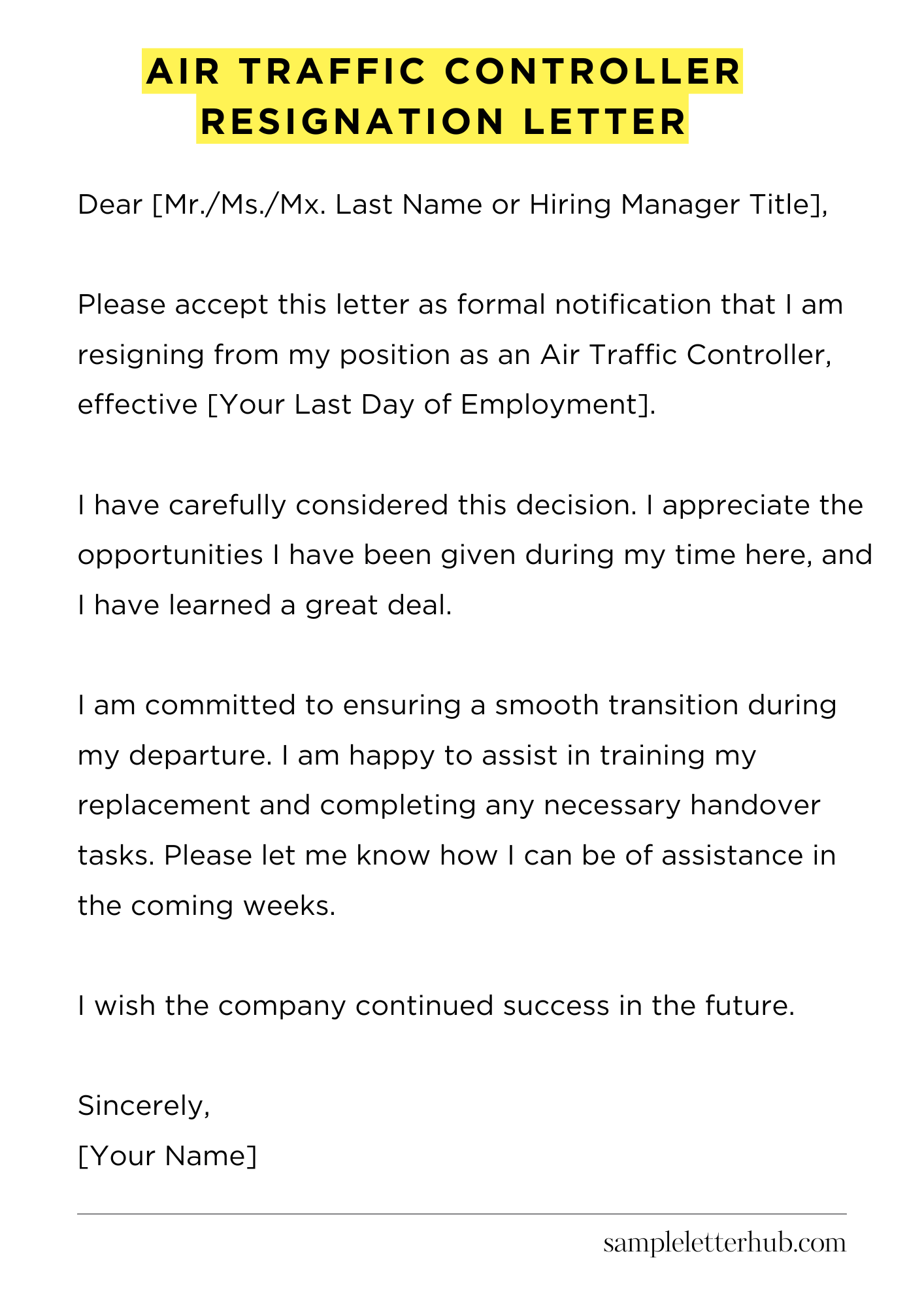 Air Traffic Controller Resignation Letter