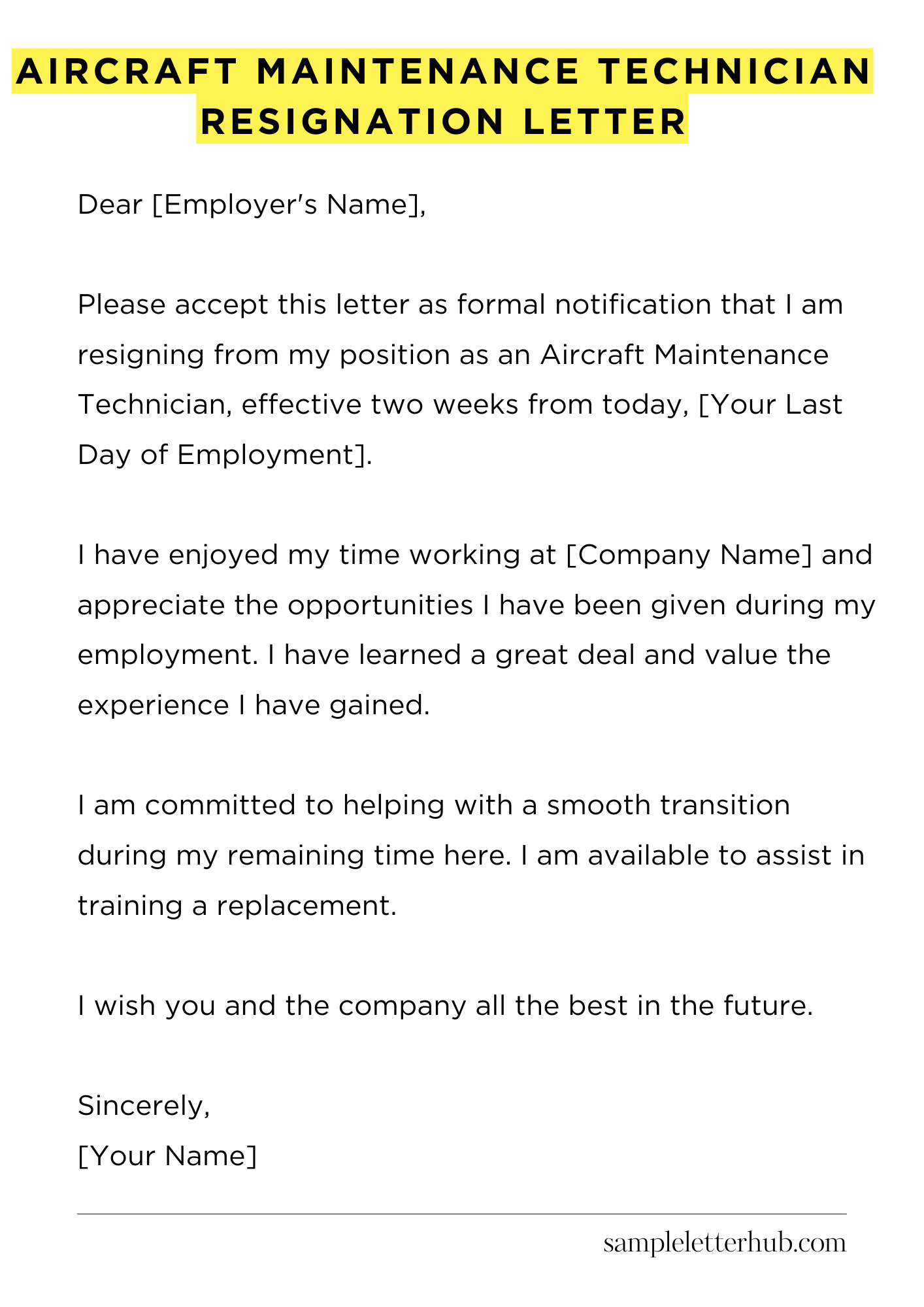 Aircraft Maintenance Technician Resignation Letter