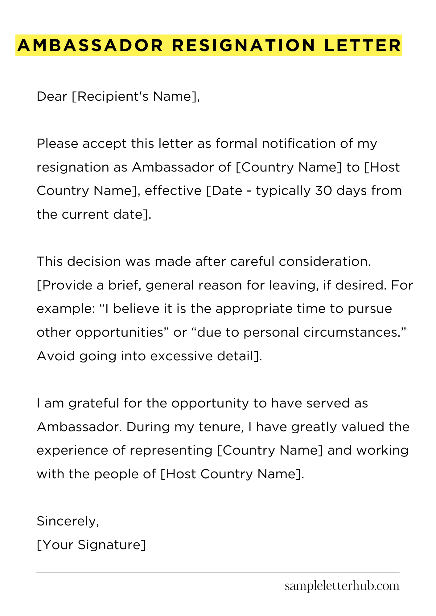 Ambassador Resignation Letter