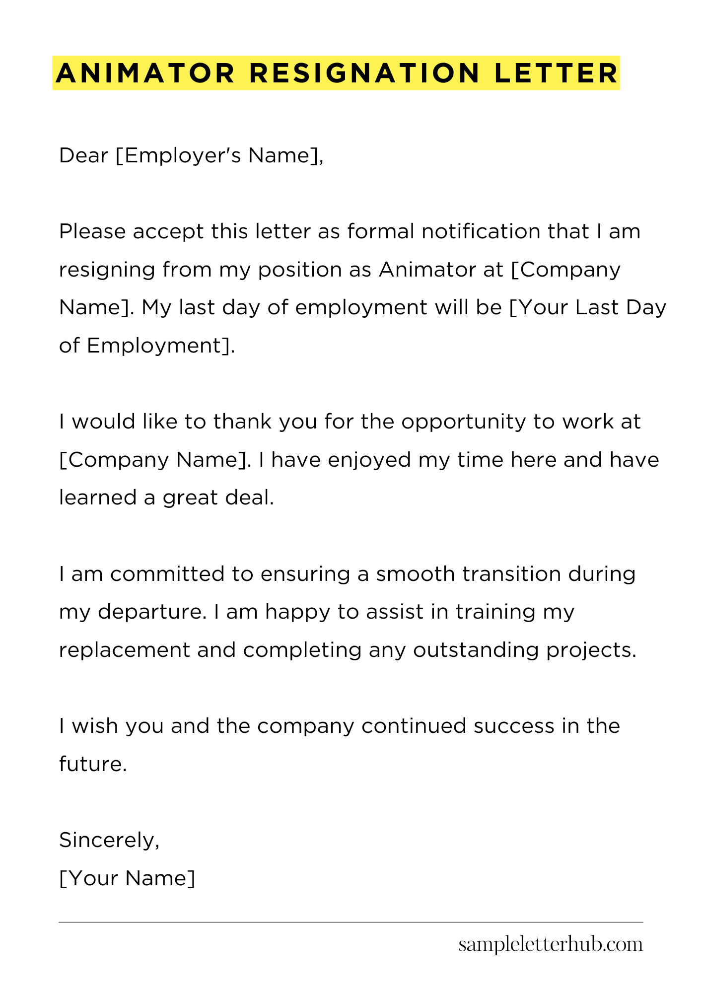 Animator Resignation Letter