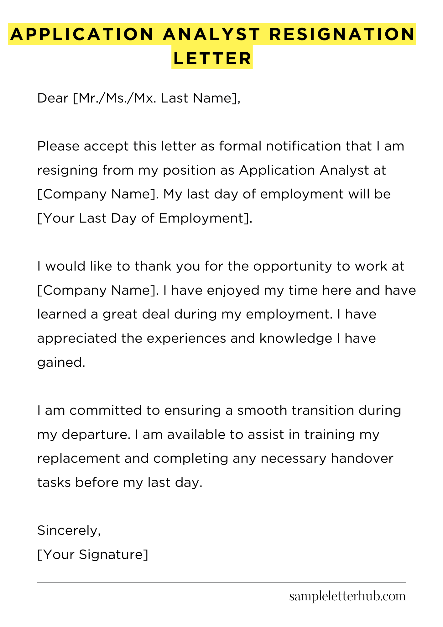 Application Analyst Resignation Letter