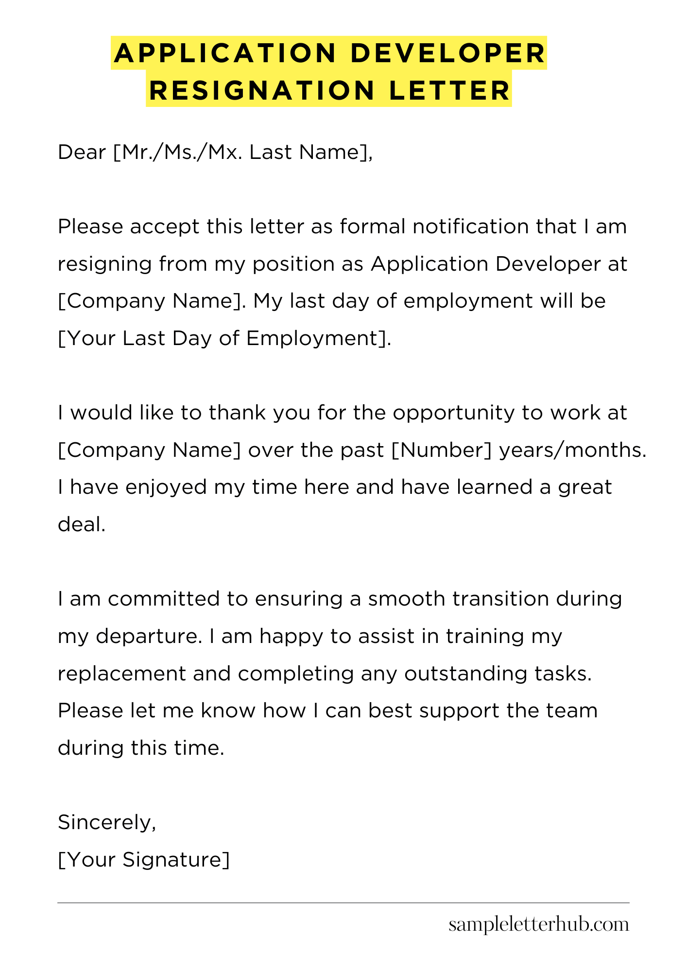 Application Developer Resignation Letter