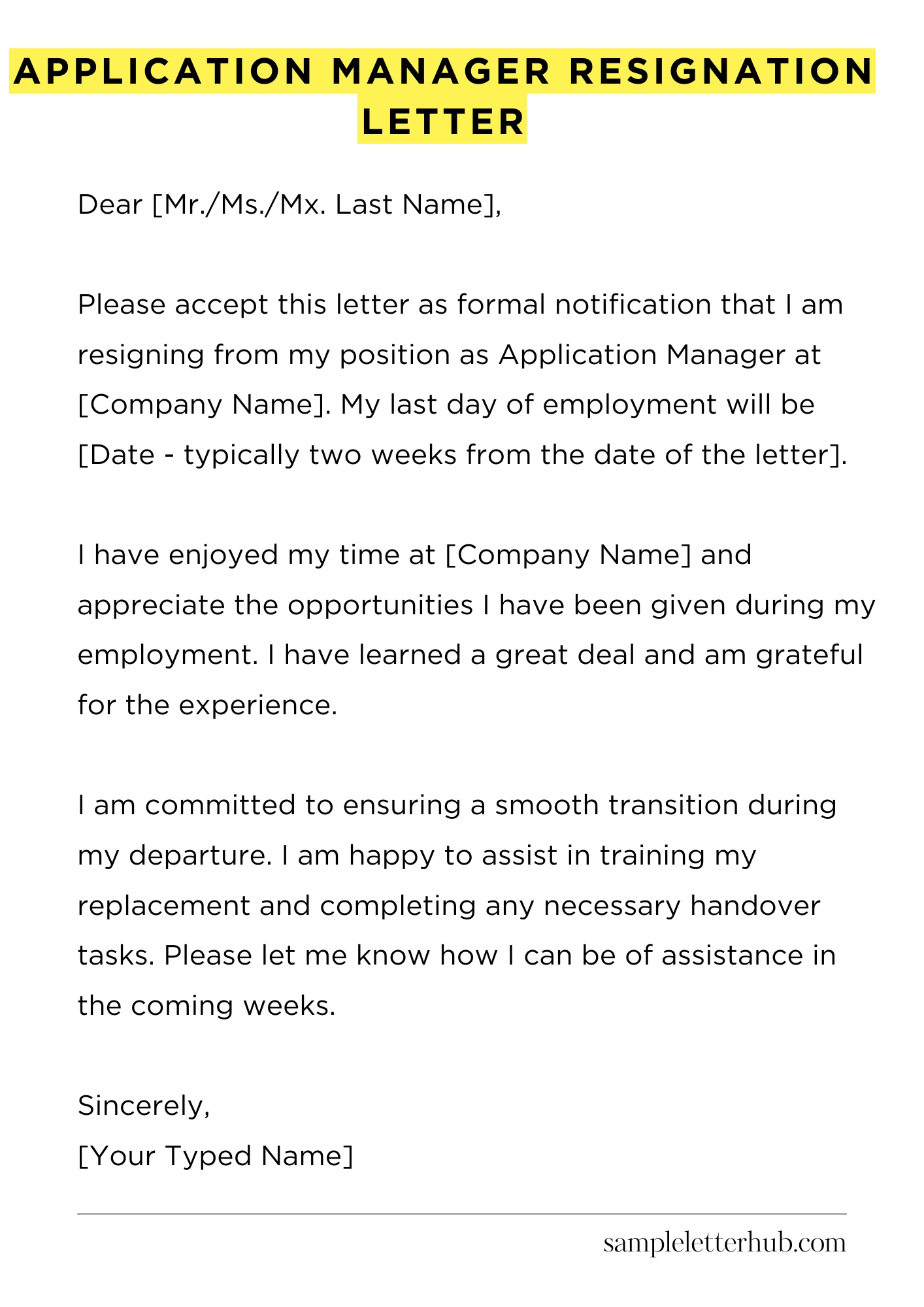Application Manager Resignation Letter