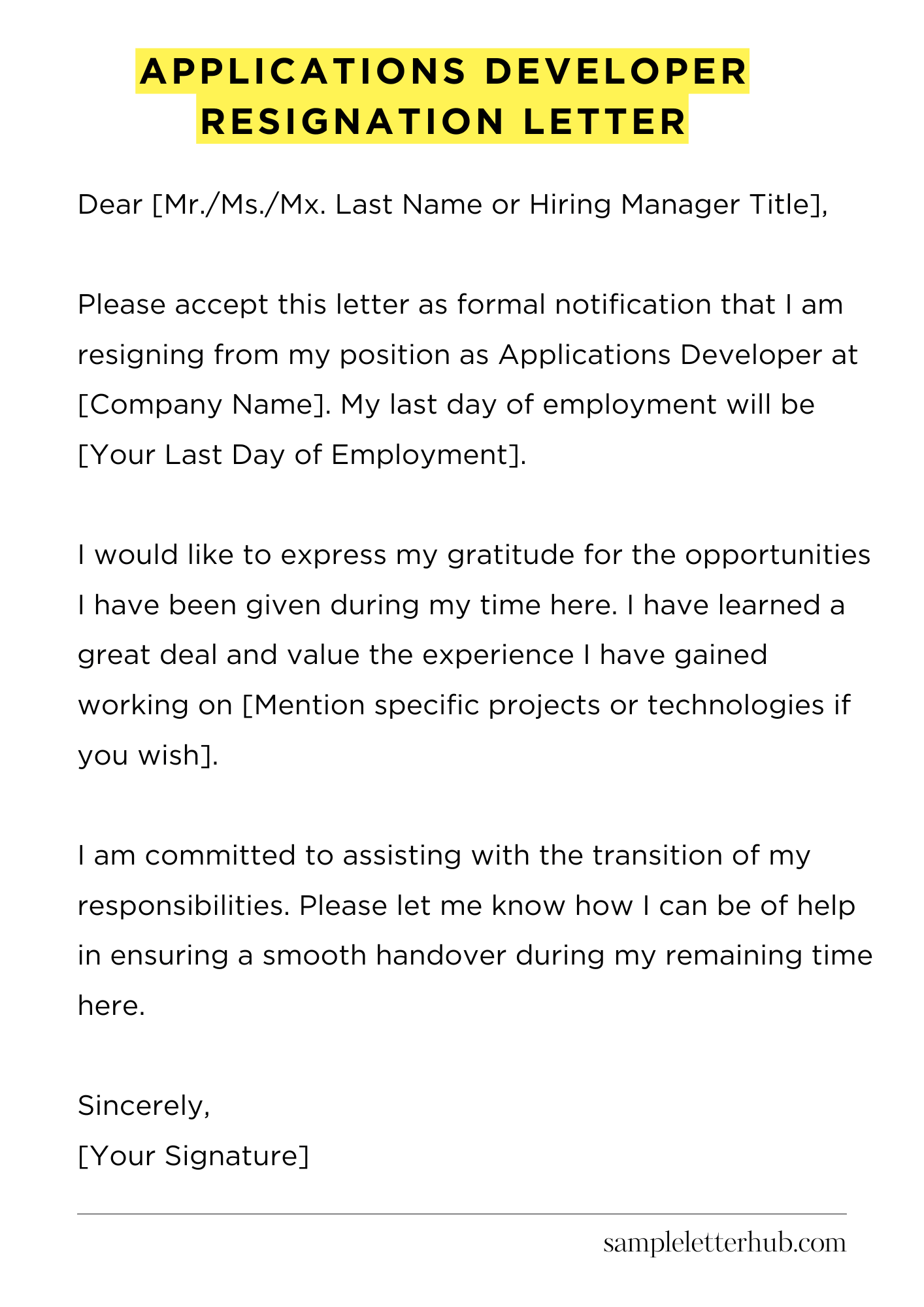 Applications Developer Resignation Letter