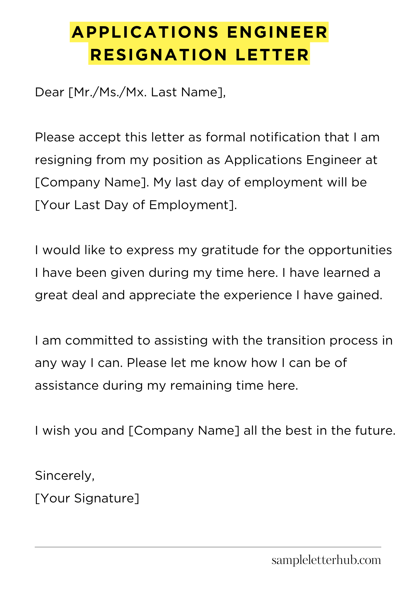 Applications Engineer Resignation Letter