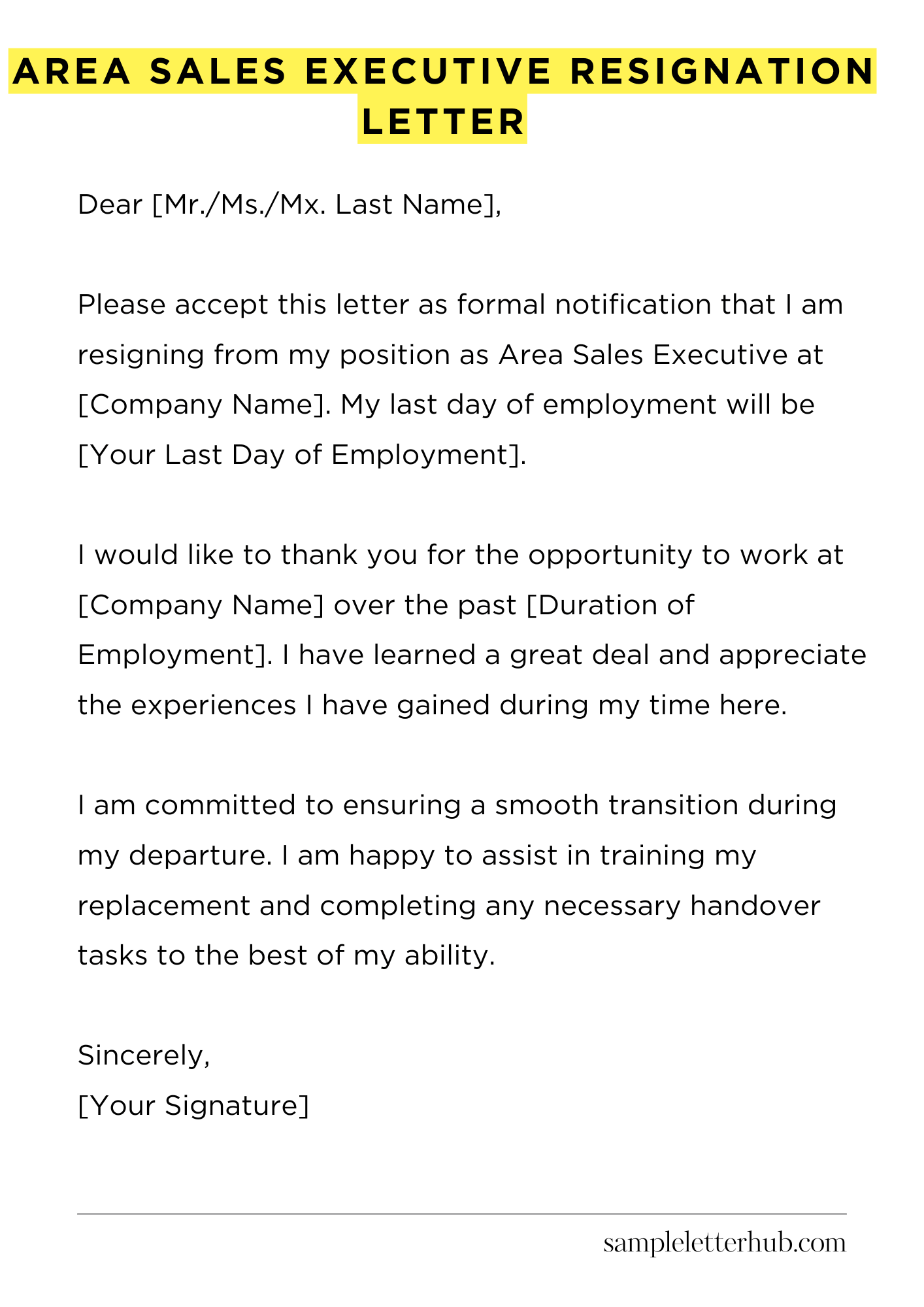 Area Sales Executive Resignation Letter