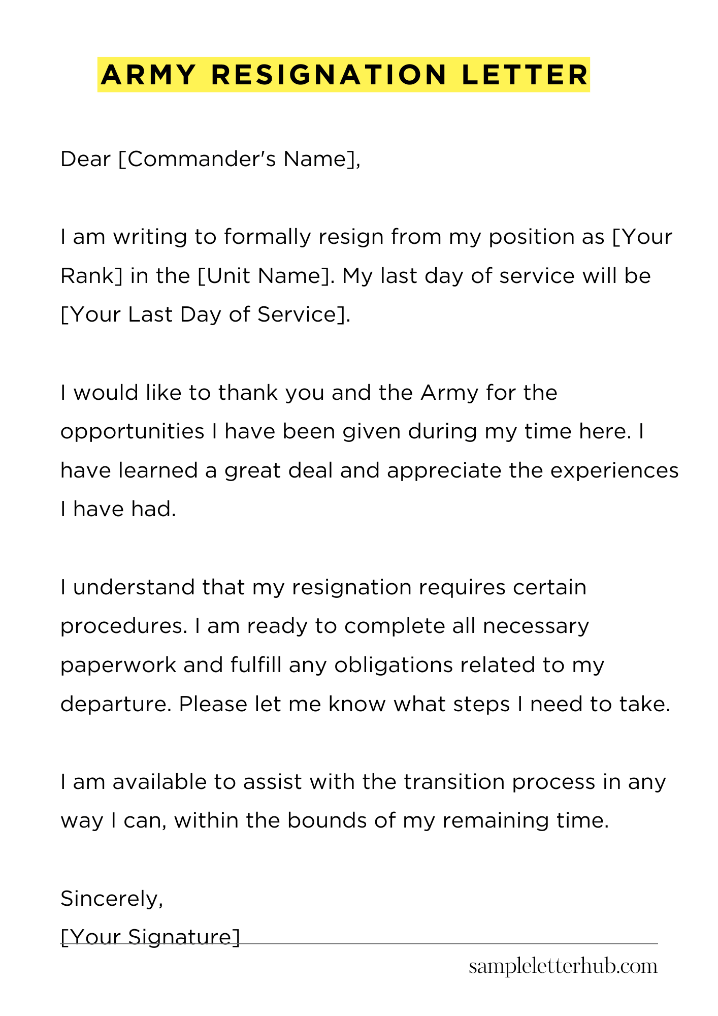 Army Resignation Letter