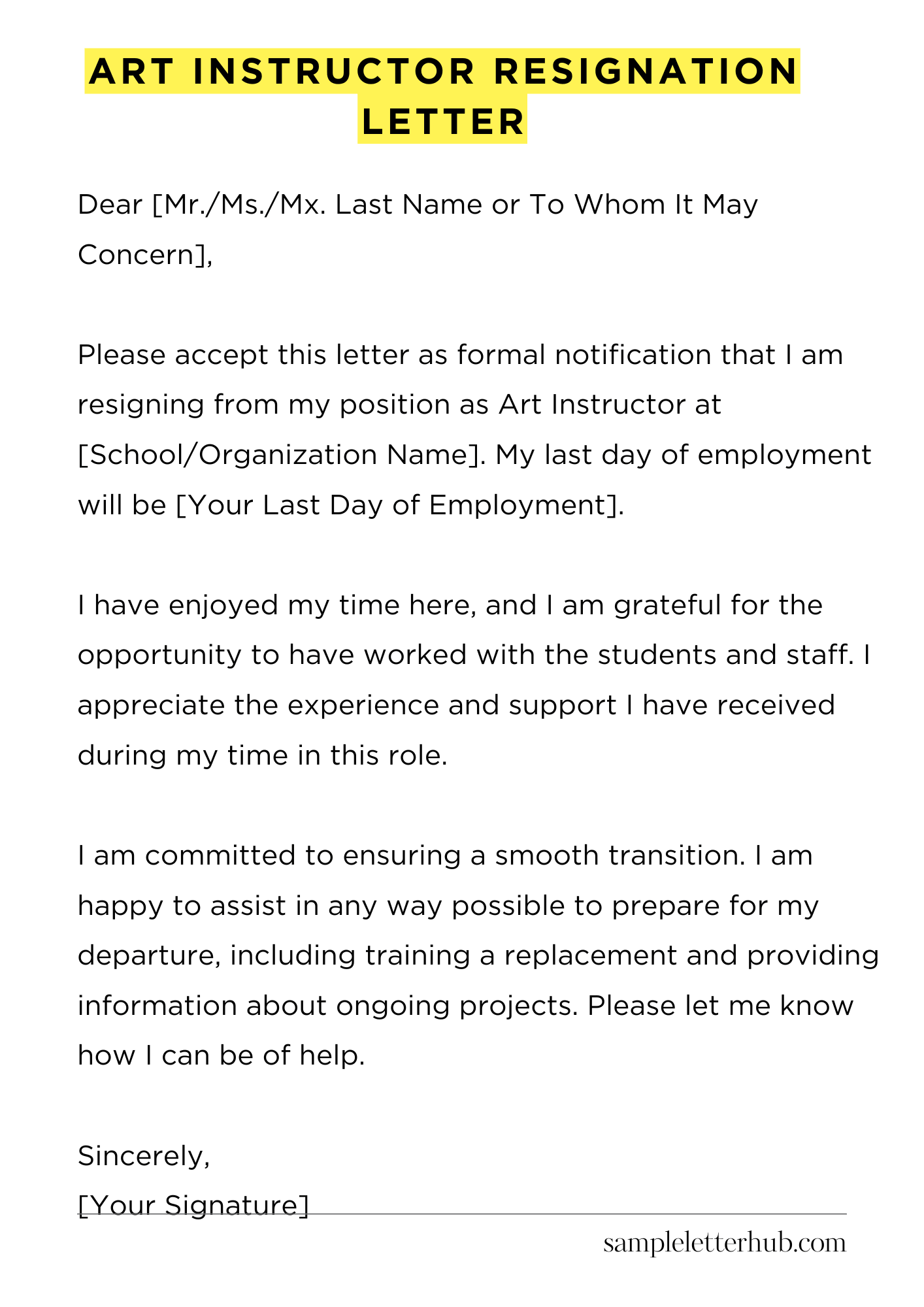 Art Instructor Resignation Letter