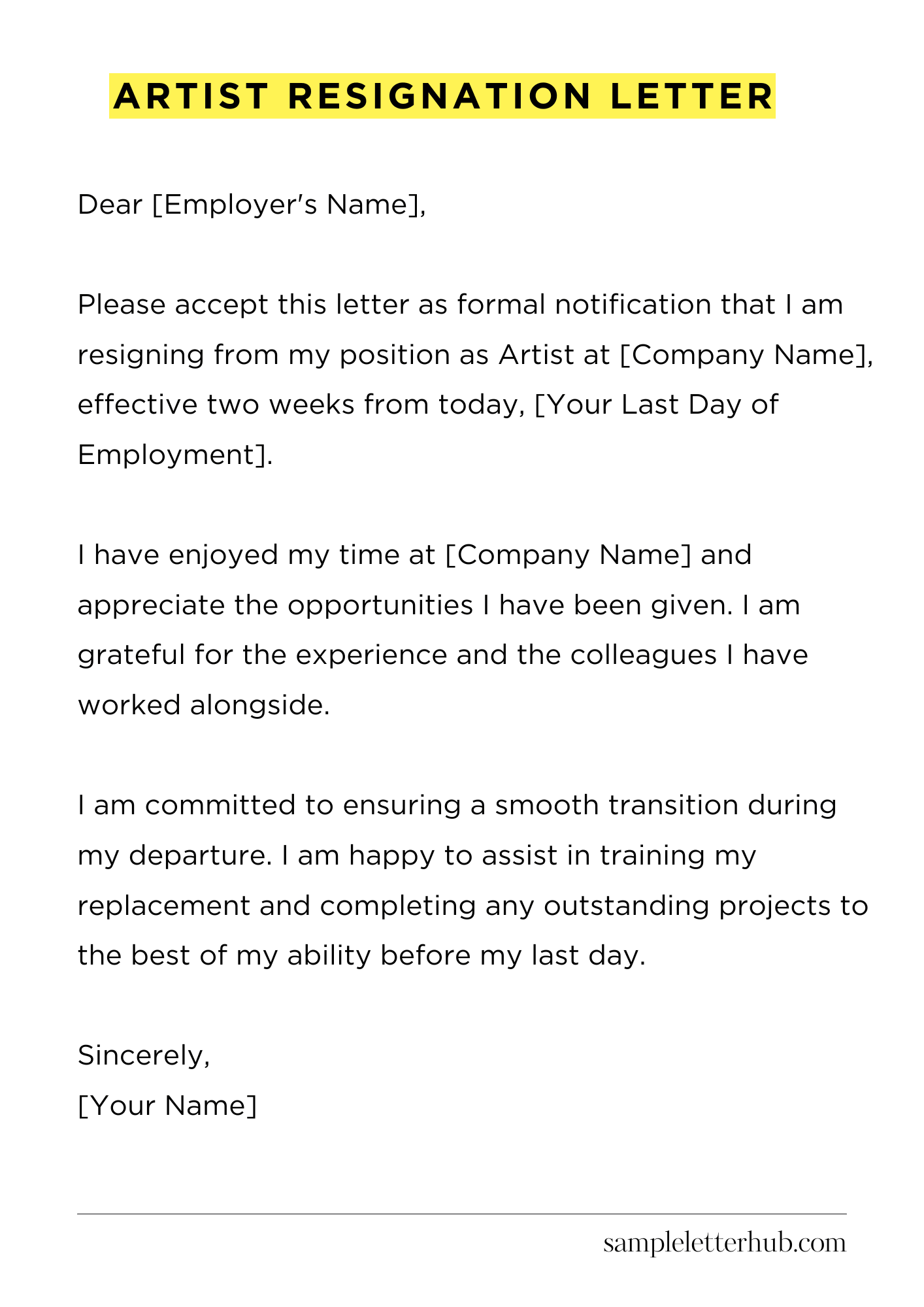 Artist Resignation Letter