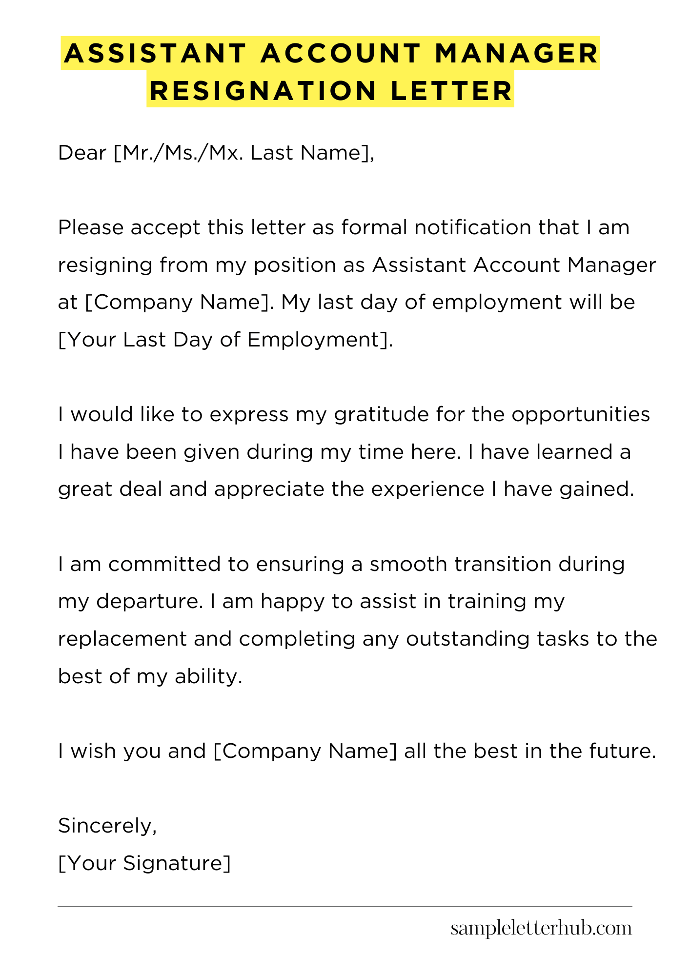 Assistant Account Manager Resignation Letter
