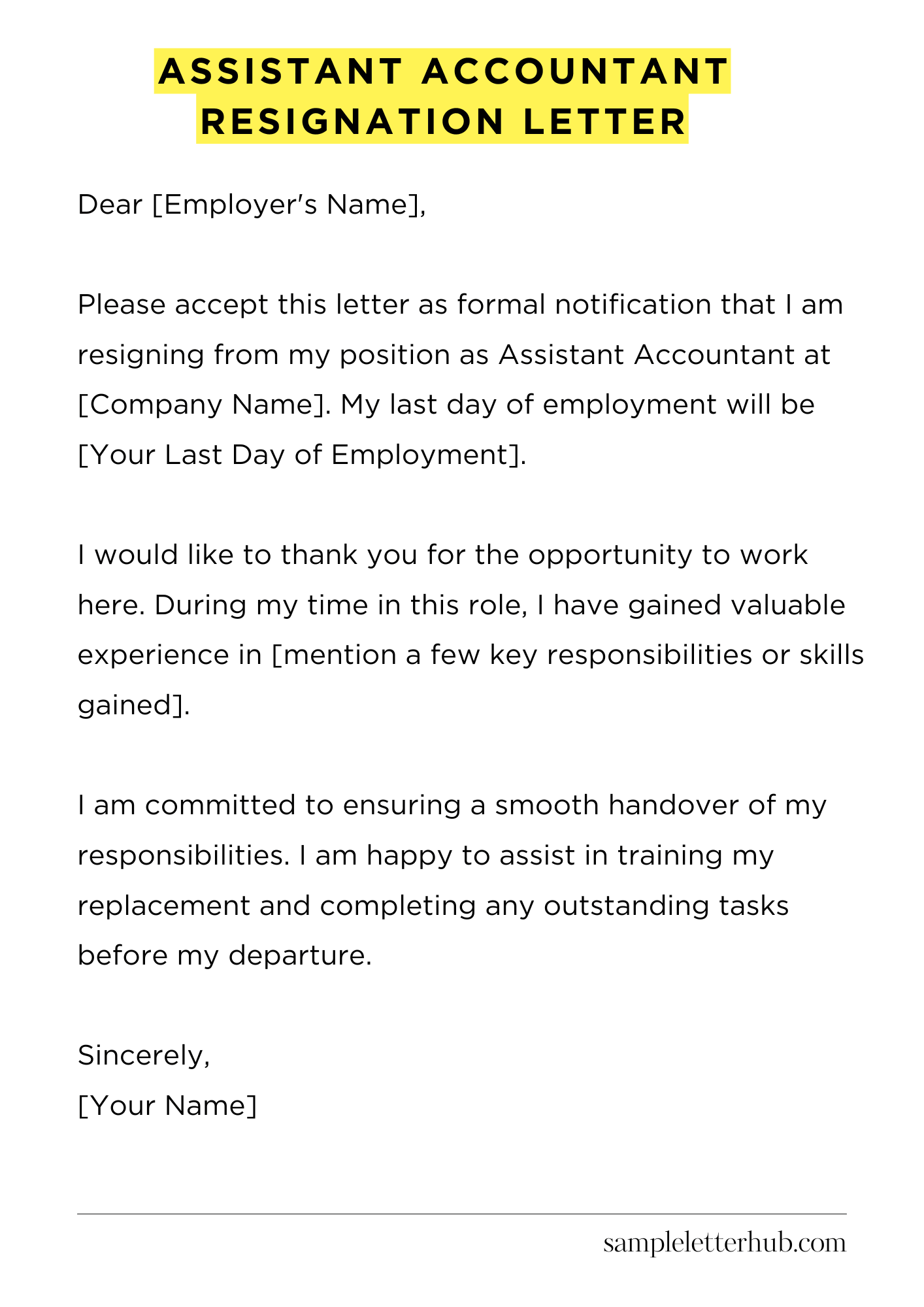 Assistant Accountant Resignation Letter