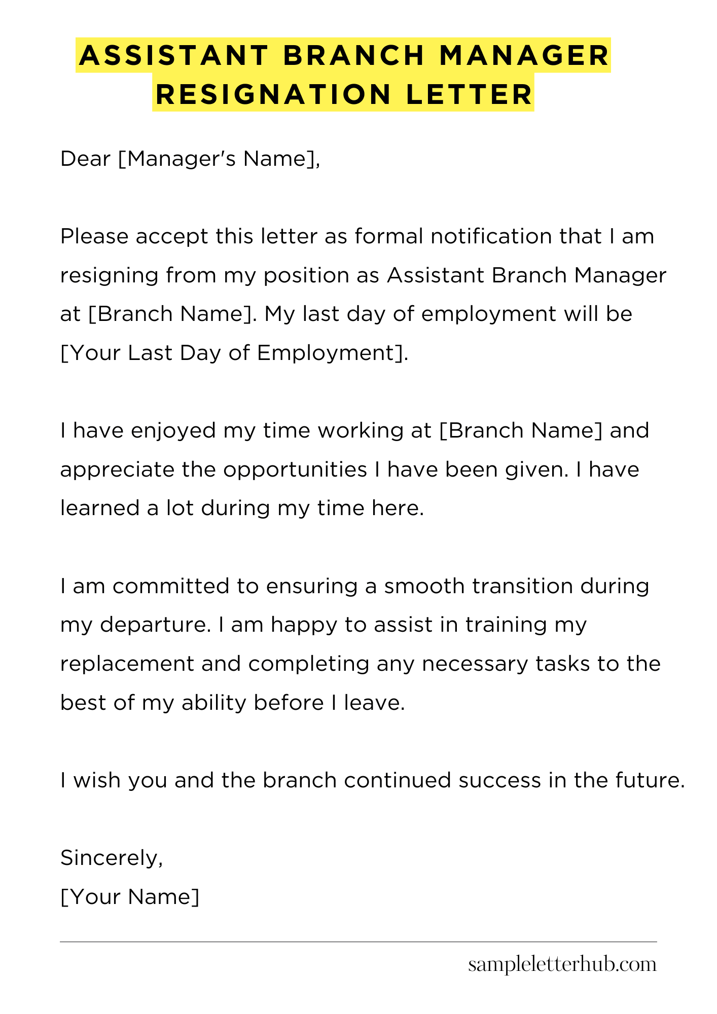 Assistant Branch Manager Resignation Letter
