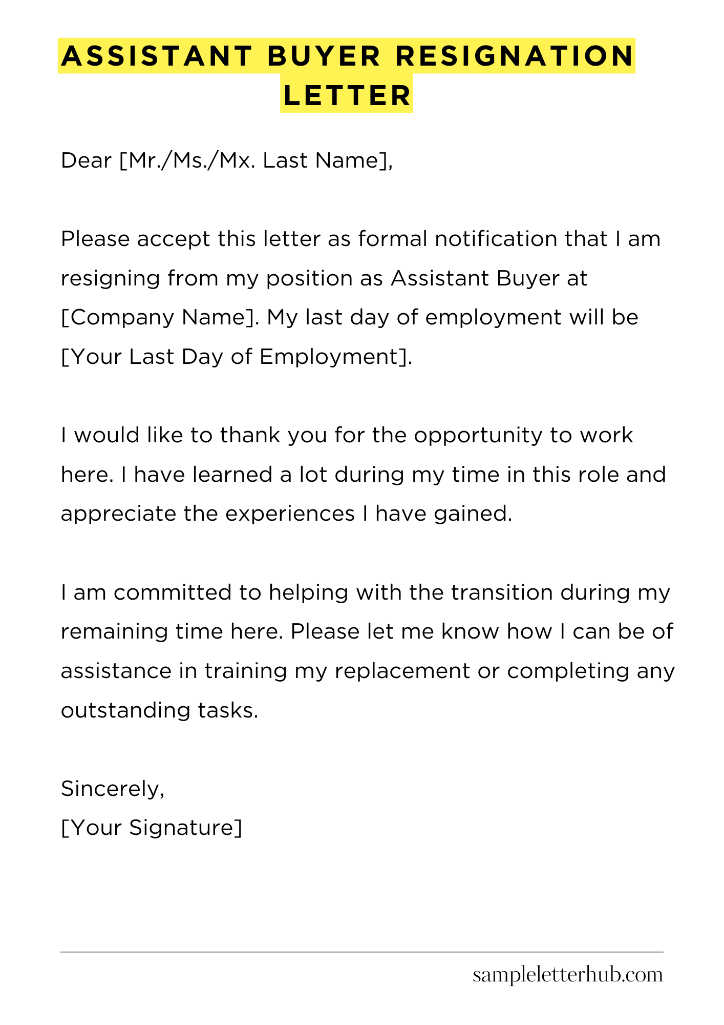 Assistant Buyer Resignation Letter