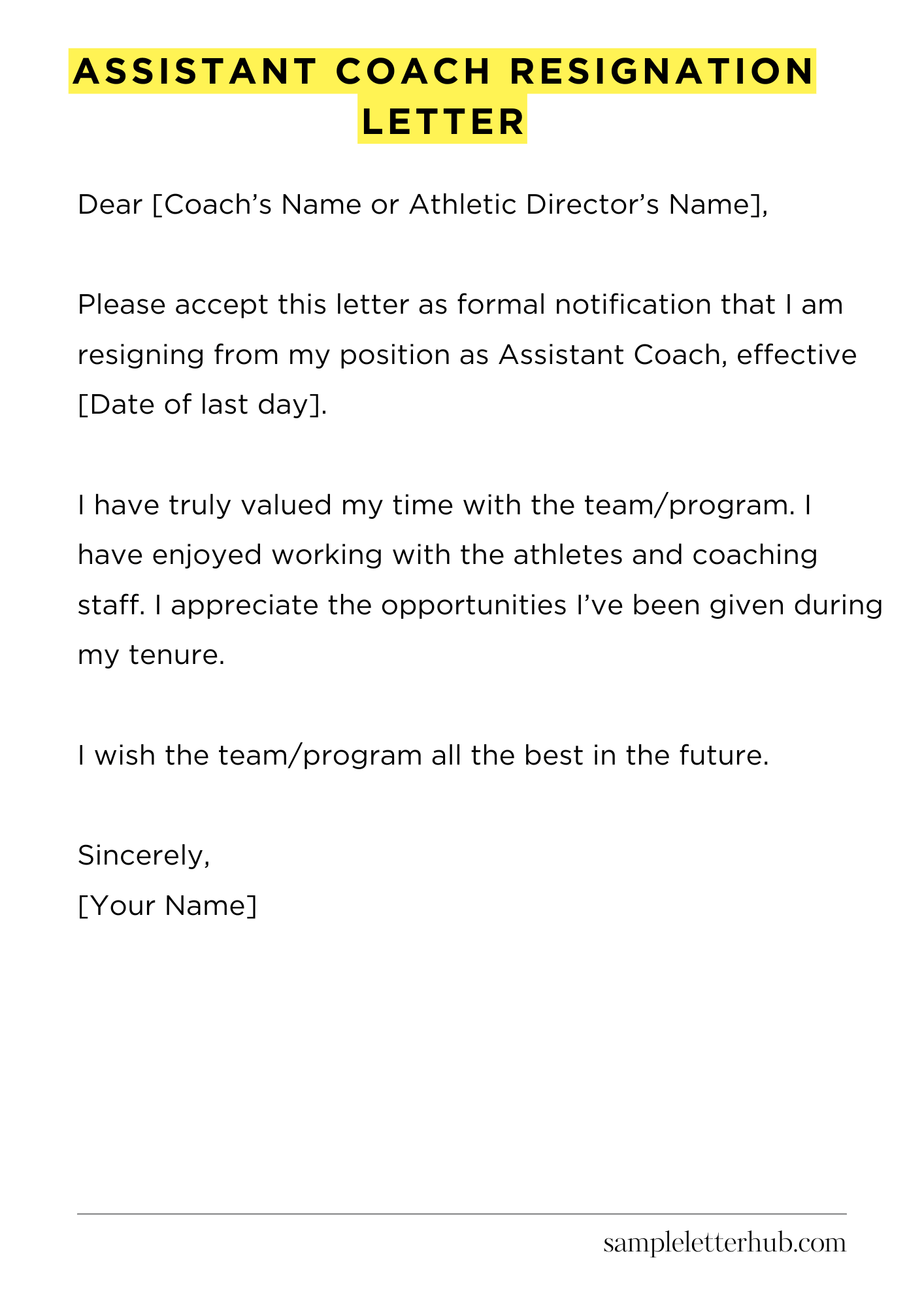Assistant Coach Resignation Letter