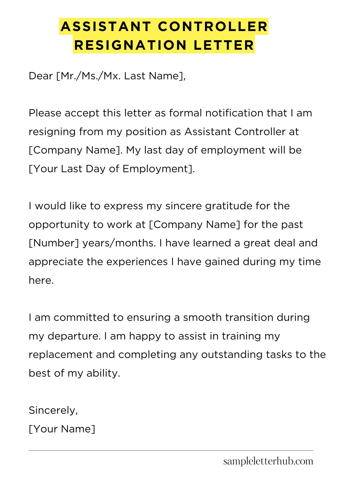 Assistant Controller Resignation Letter