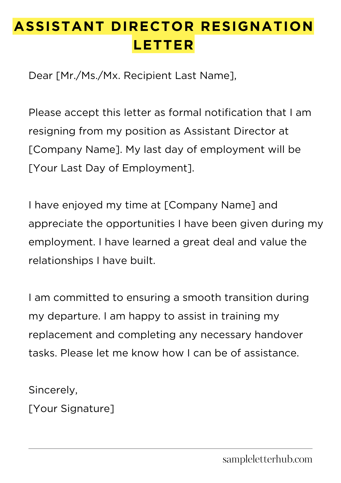 Assistant Director Resignation Letter