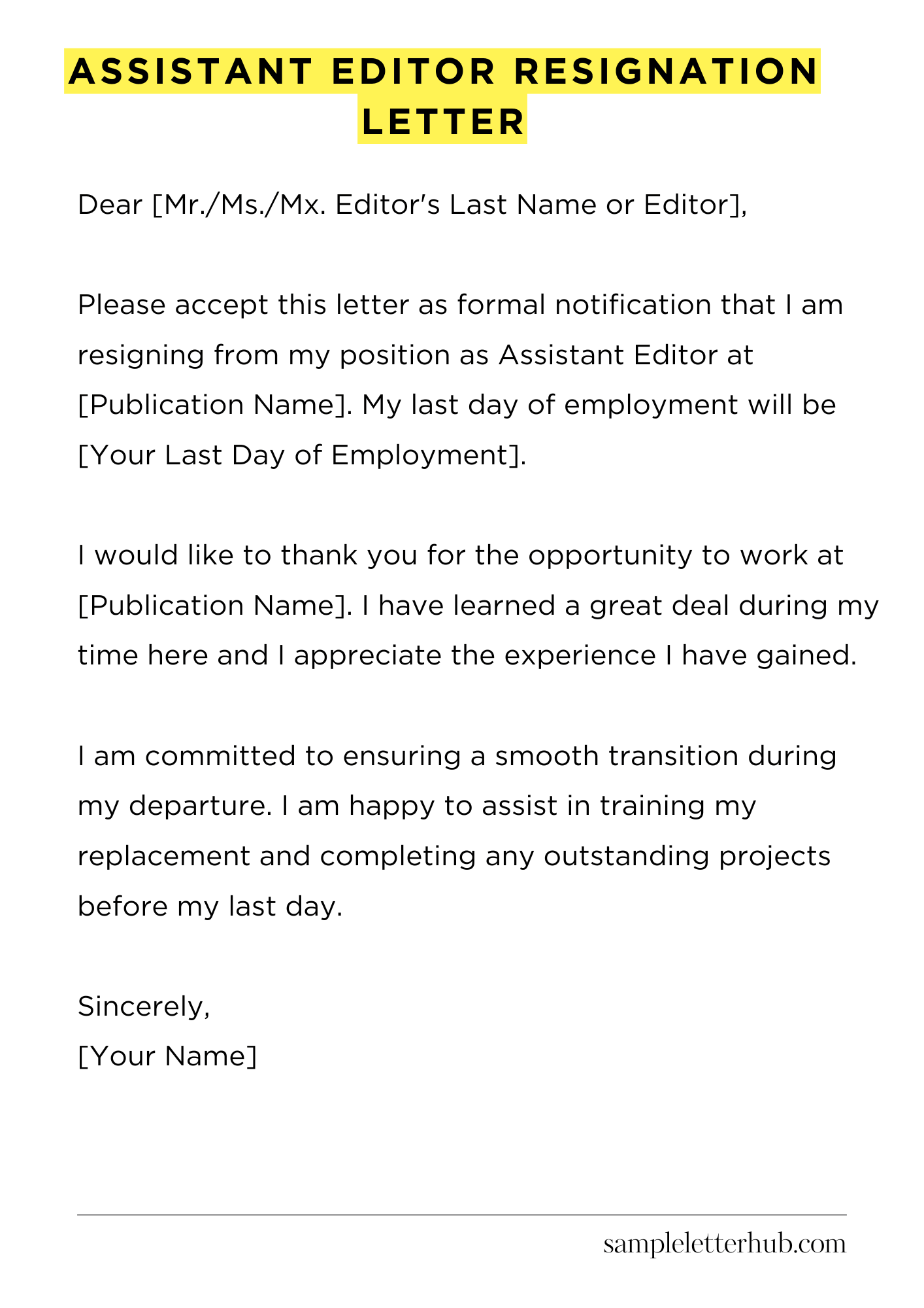 Assistant Editor Resignation Letter