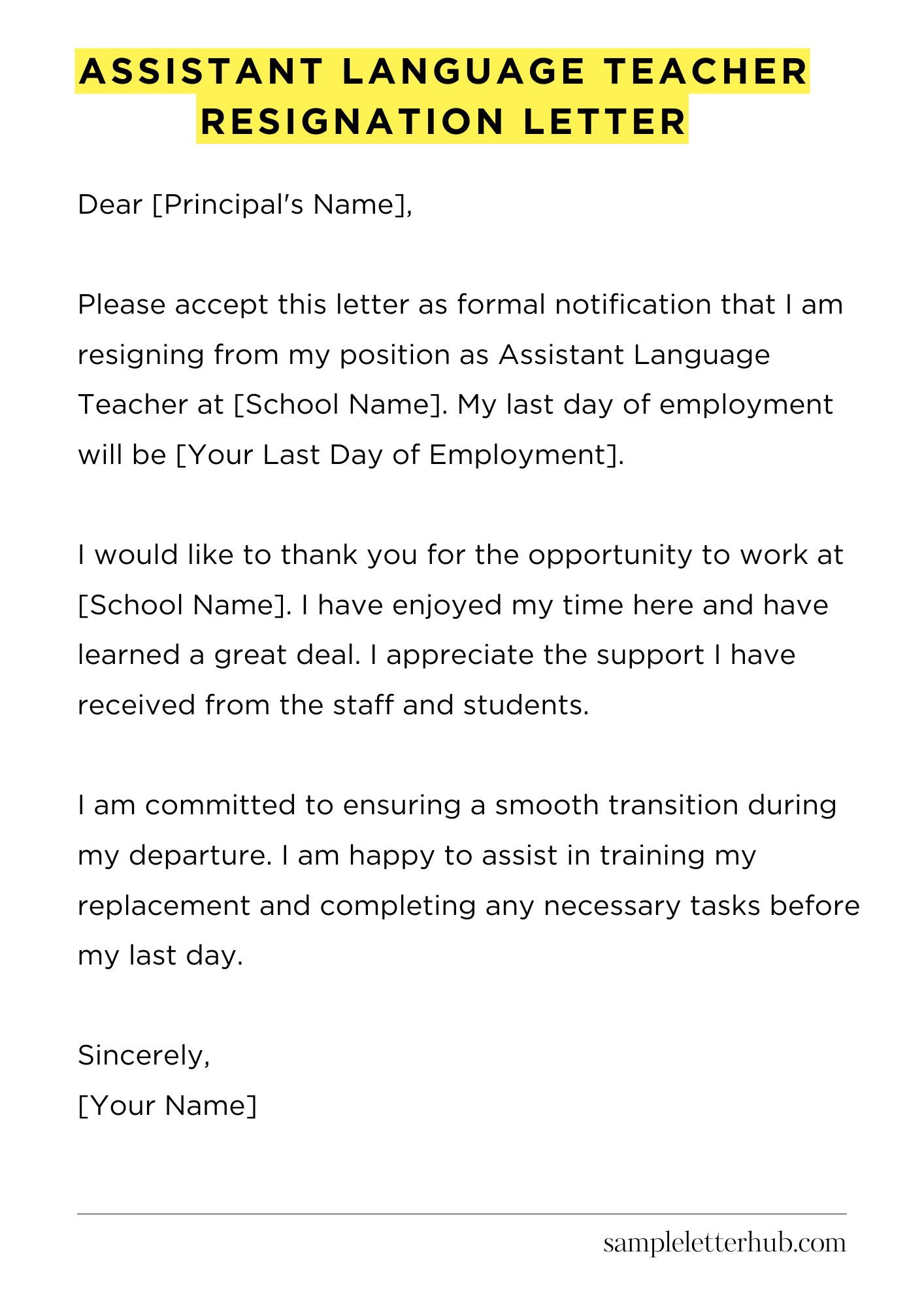 Assistant Language Teacher Resignation Letter