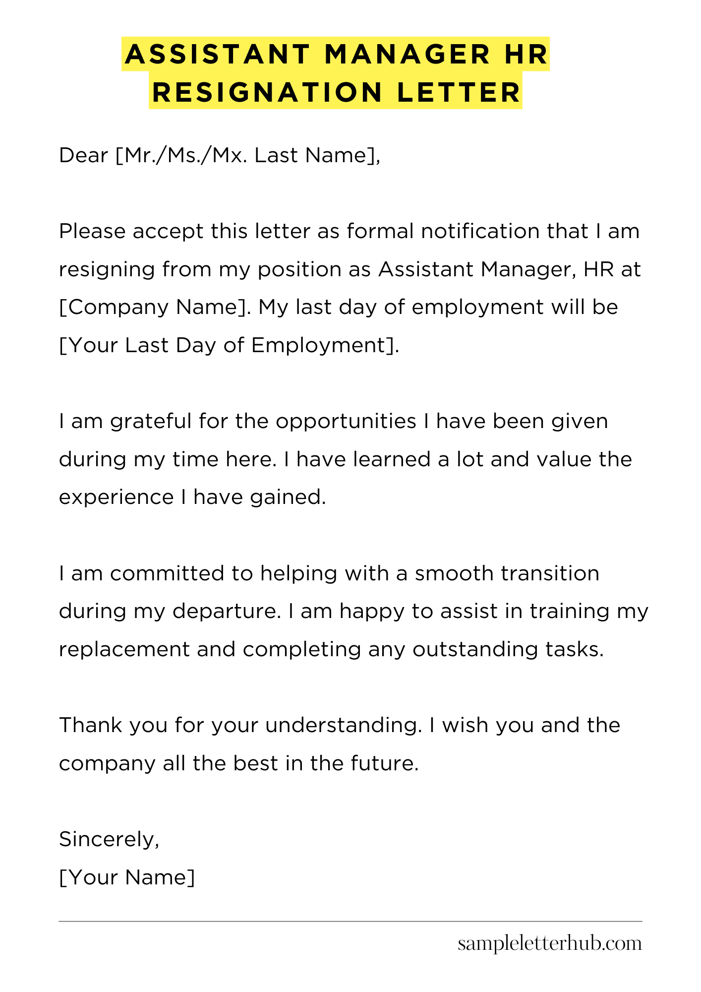 Assistant Manager Hr Resignation Letter