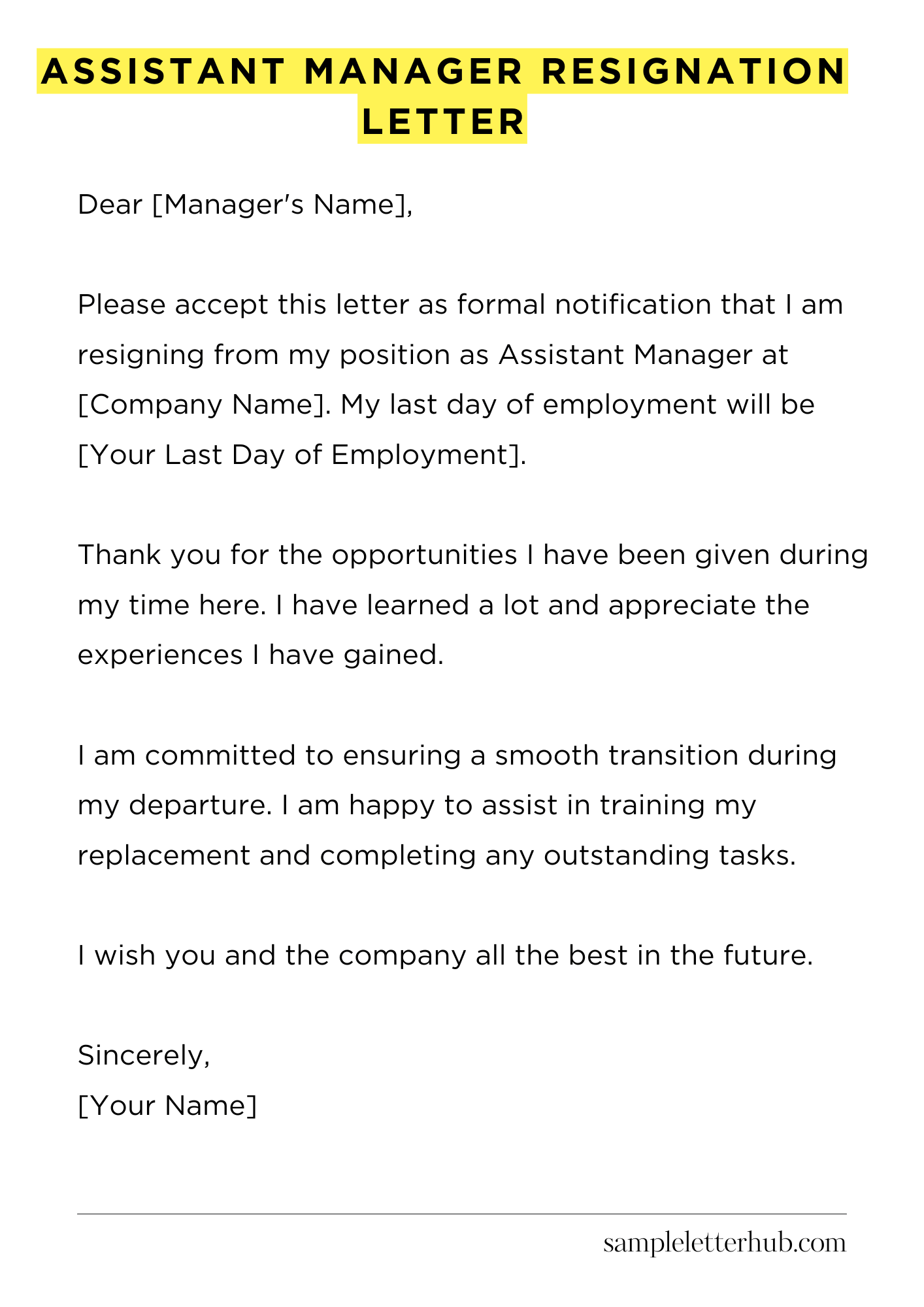 Assistant Manager Resignation Letter