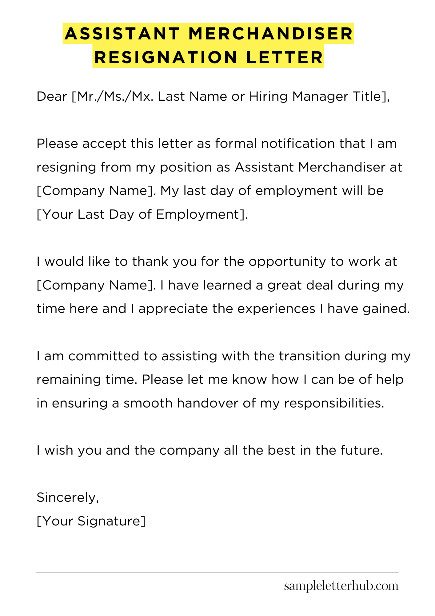 Assistant Merchandiser Resignation Letter