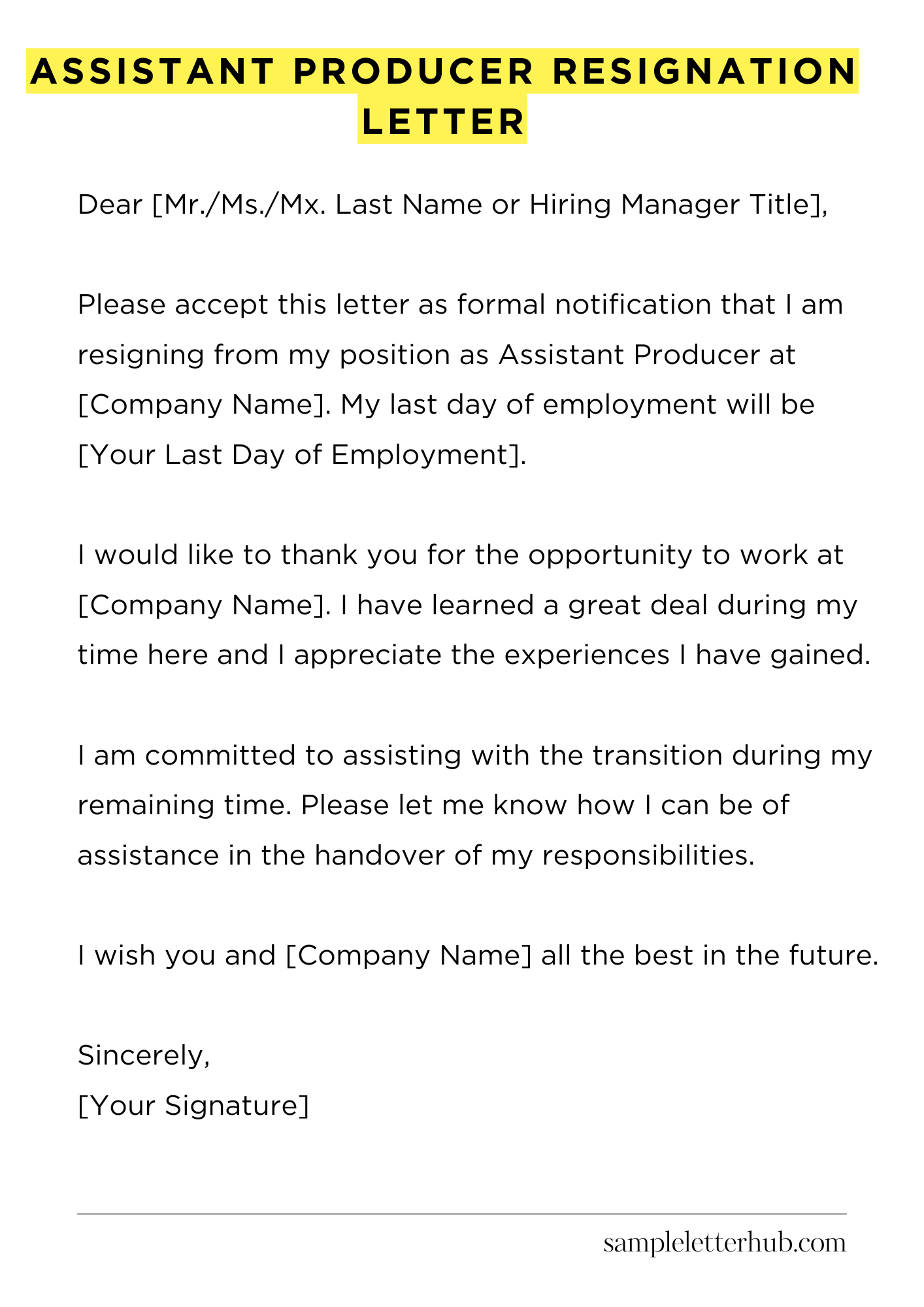 Assistant Producer Resignation Letter