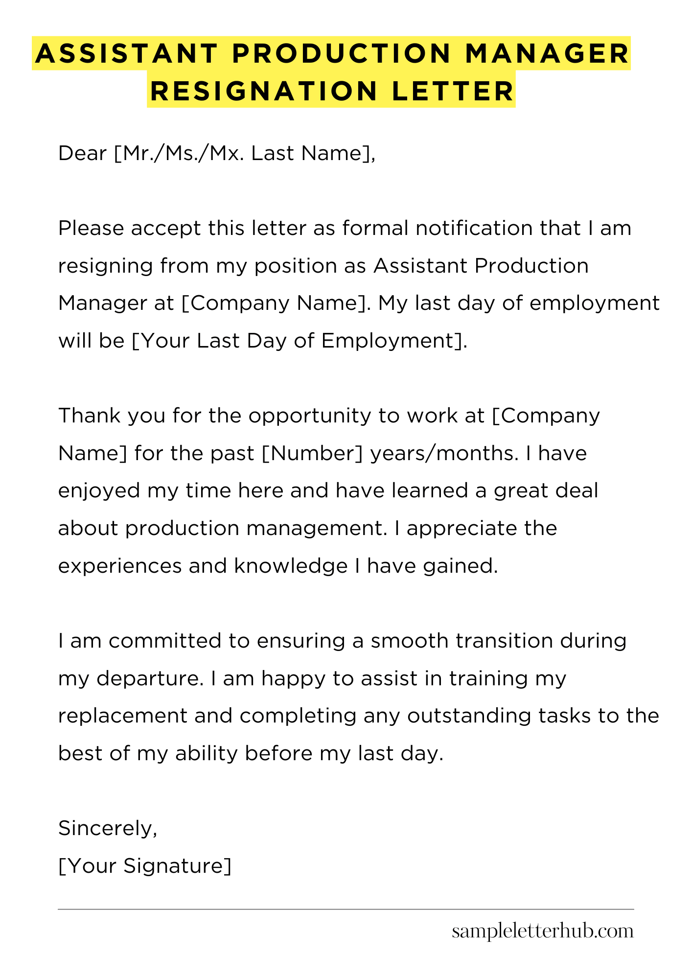 Assistant Production Manager Resignation Letter