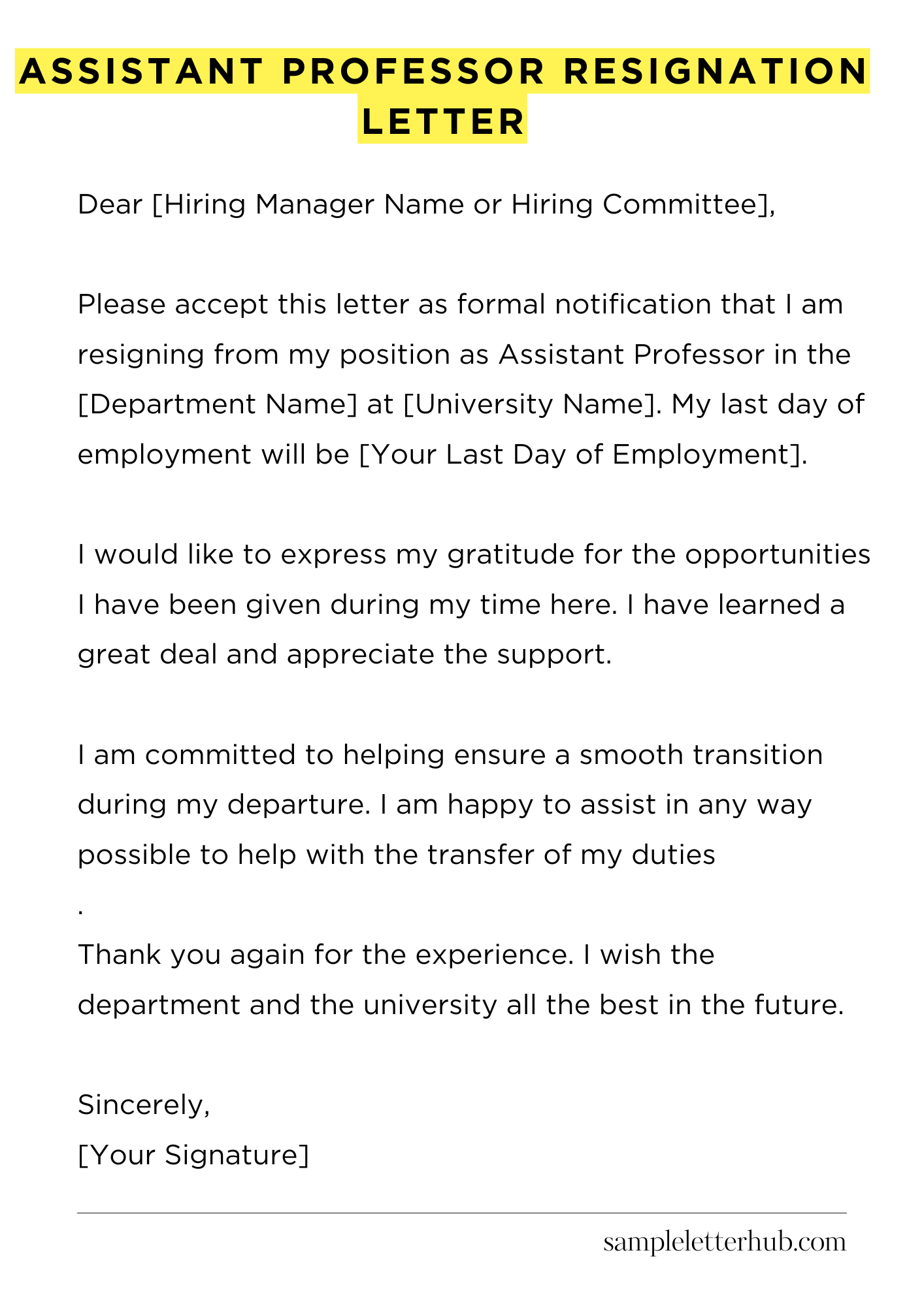 Assistant Professor Resignation Letter