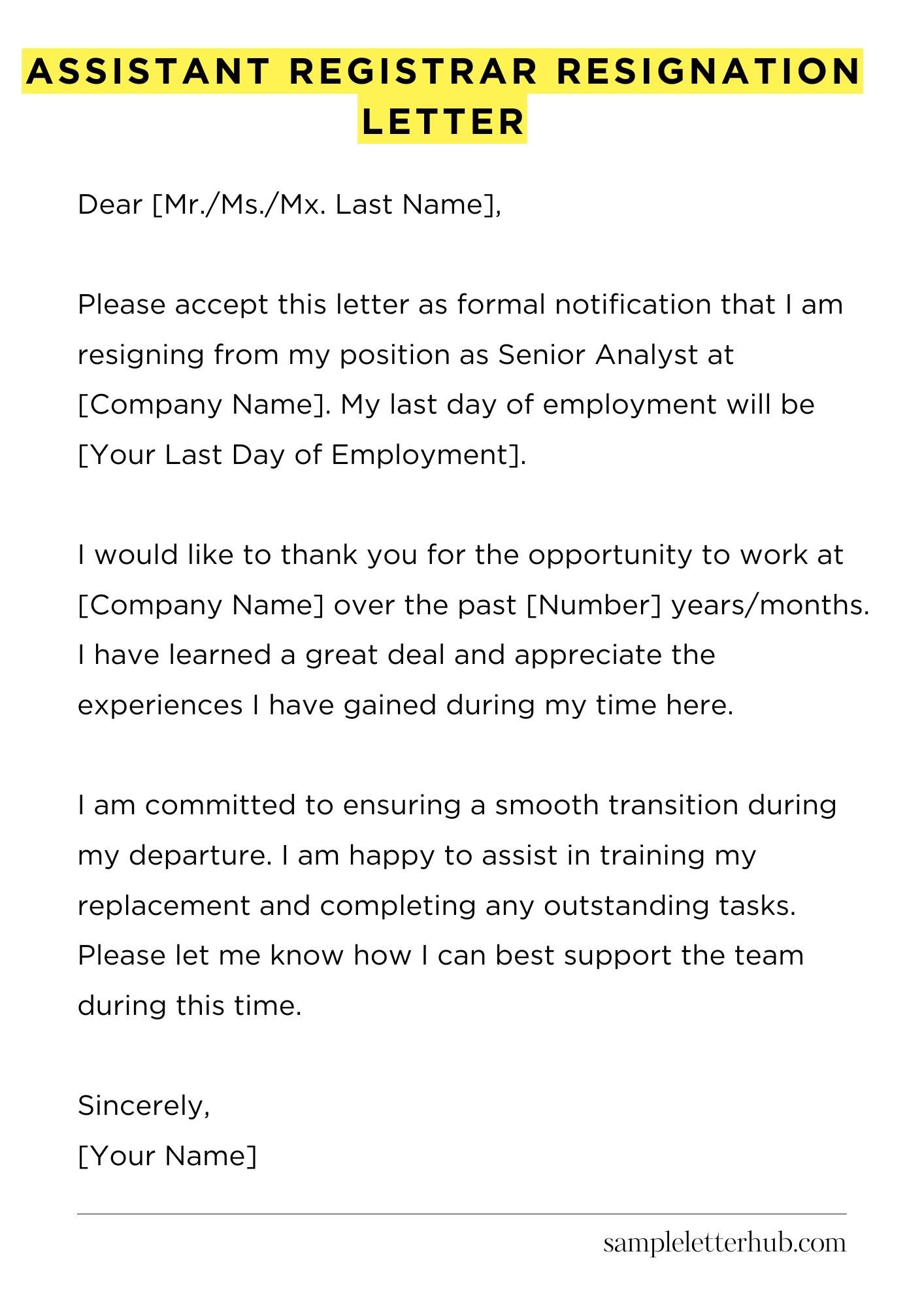 Assistant Registrar Resignation Letter