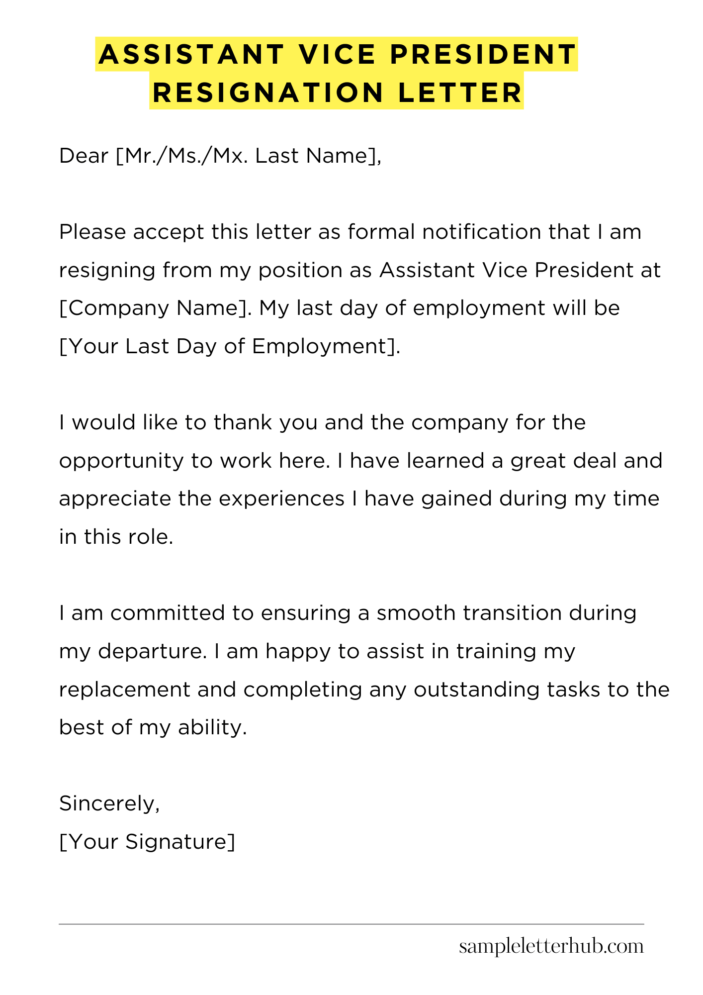 Assistant Vice President Resignation Letter