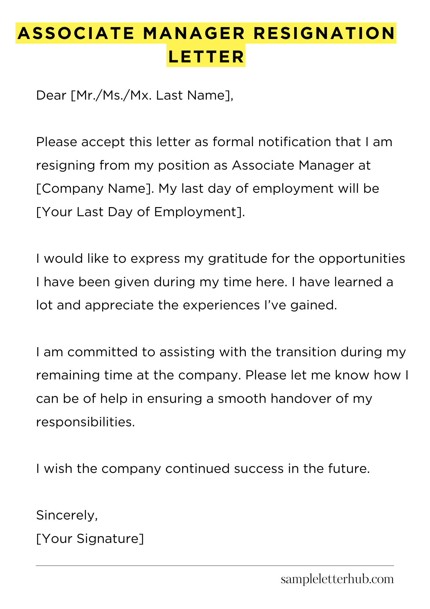Associate Manager Resignation Letter