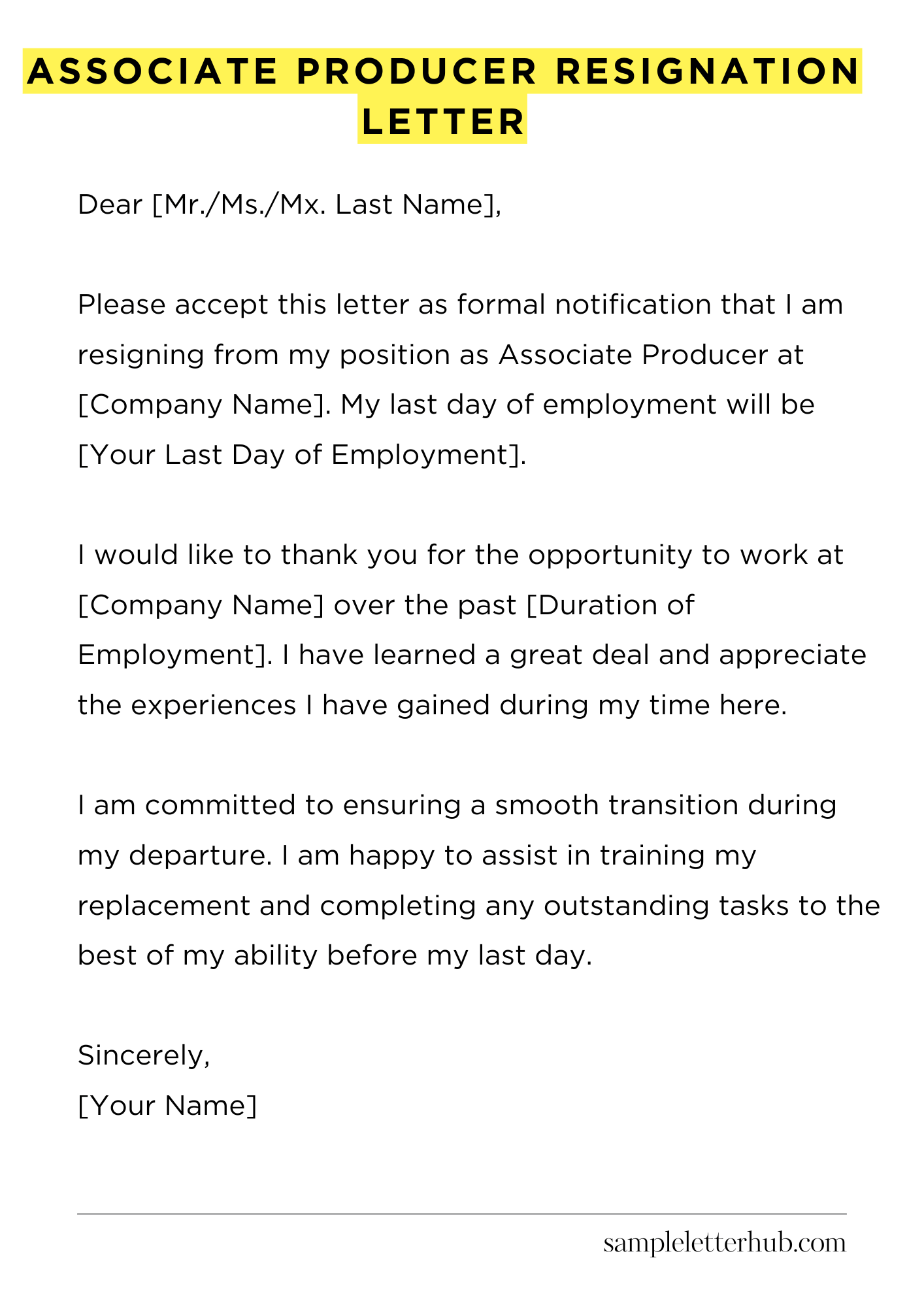 Associate Producer Resignation Letter