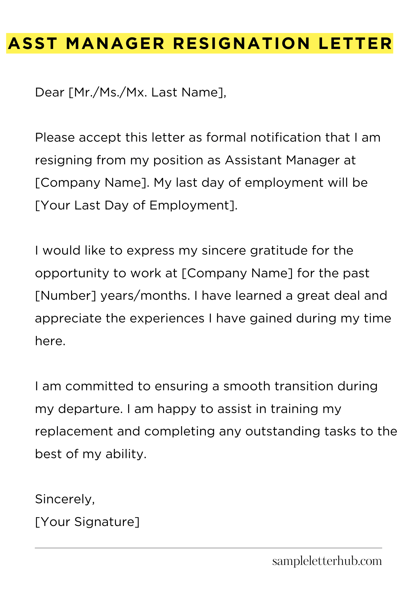 Asst Manager Resignation Letter