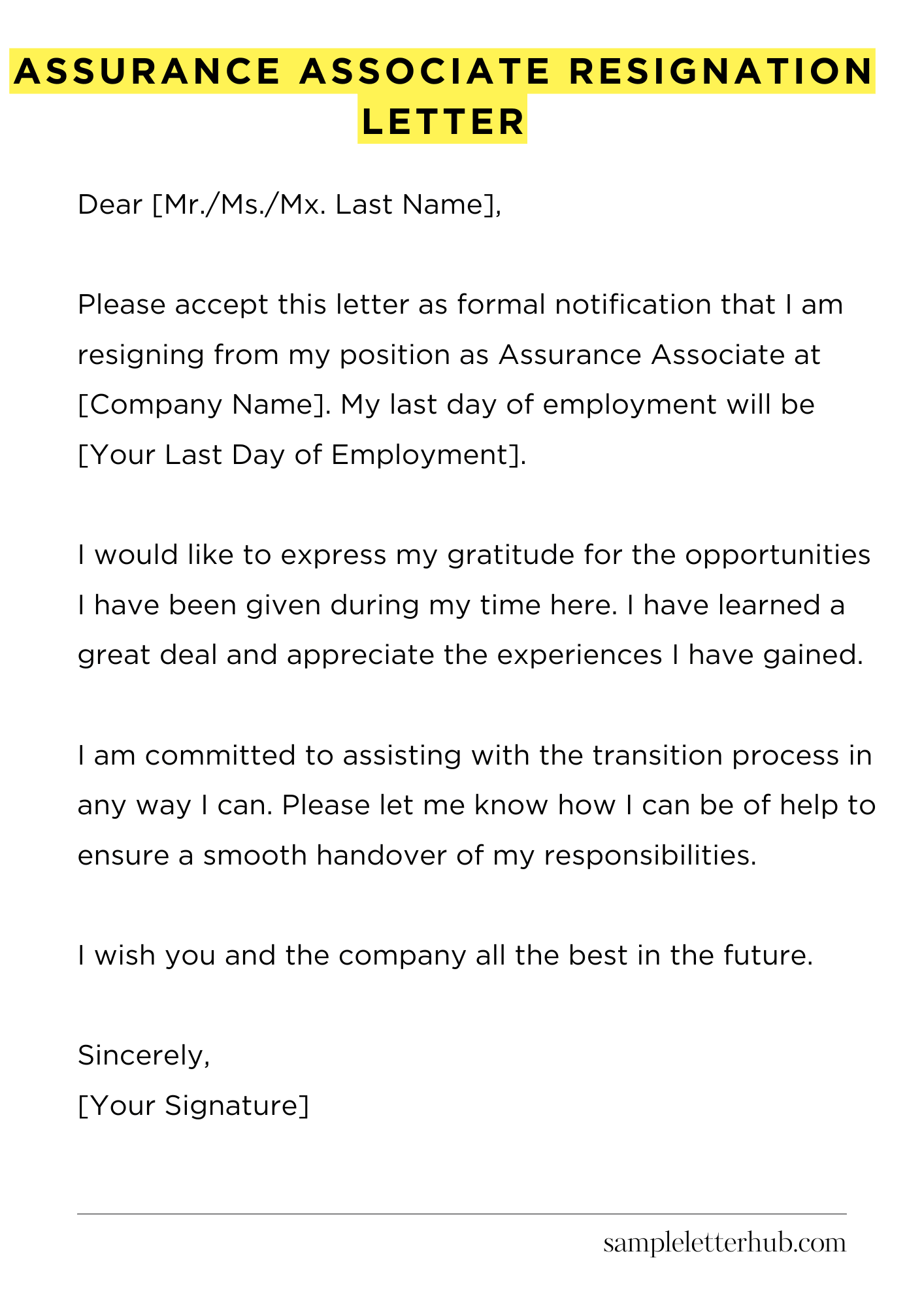 Assurance Associate Resignation Letter