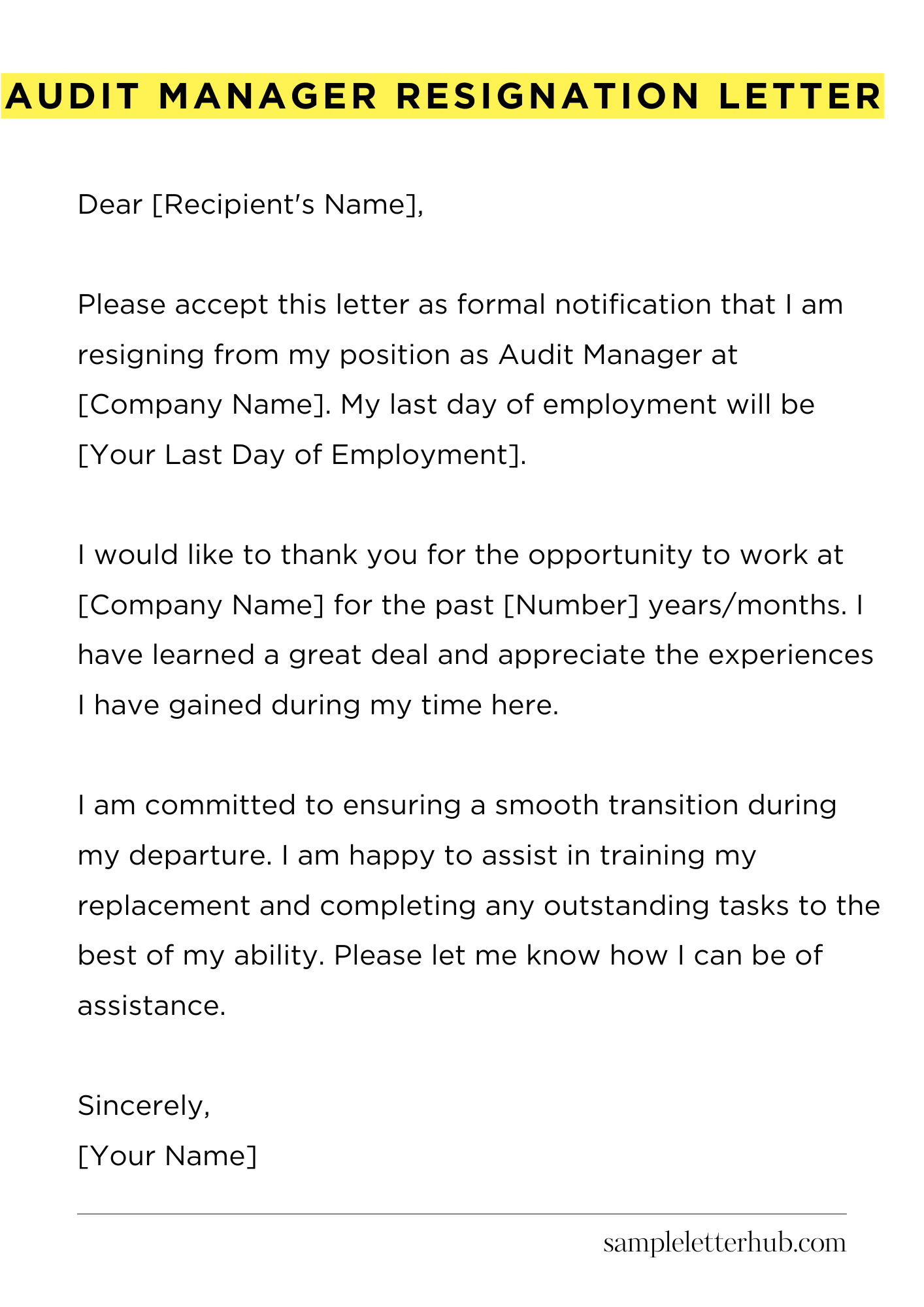 Audit Manager Resignation Letter