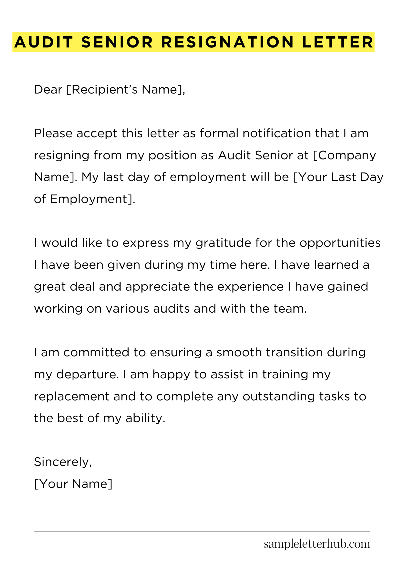 Audit Senior Resignation Letter