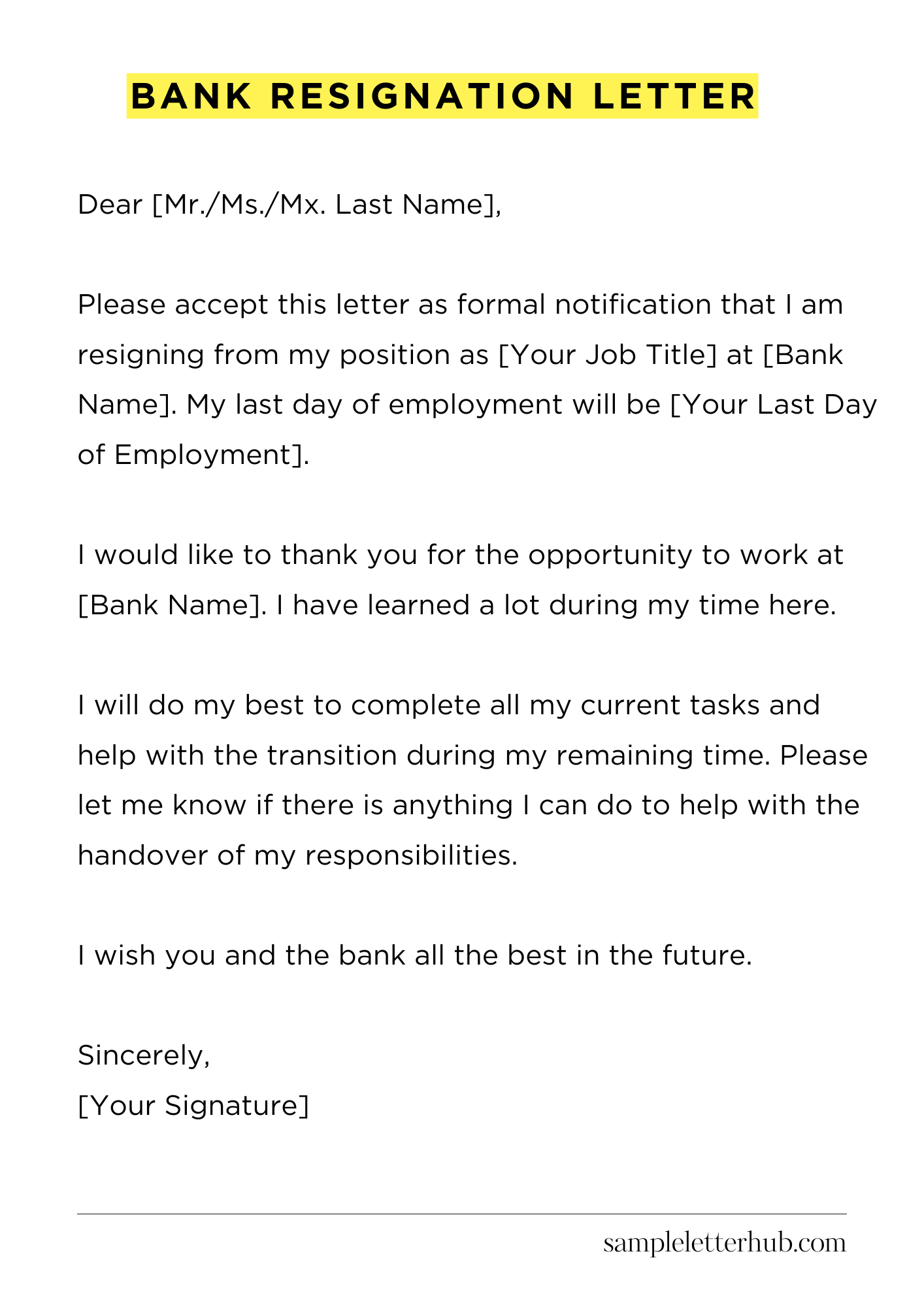 Bank Resignation Letter