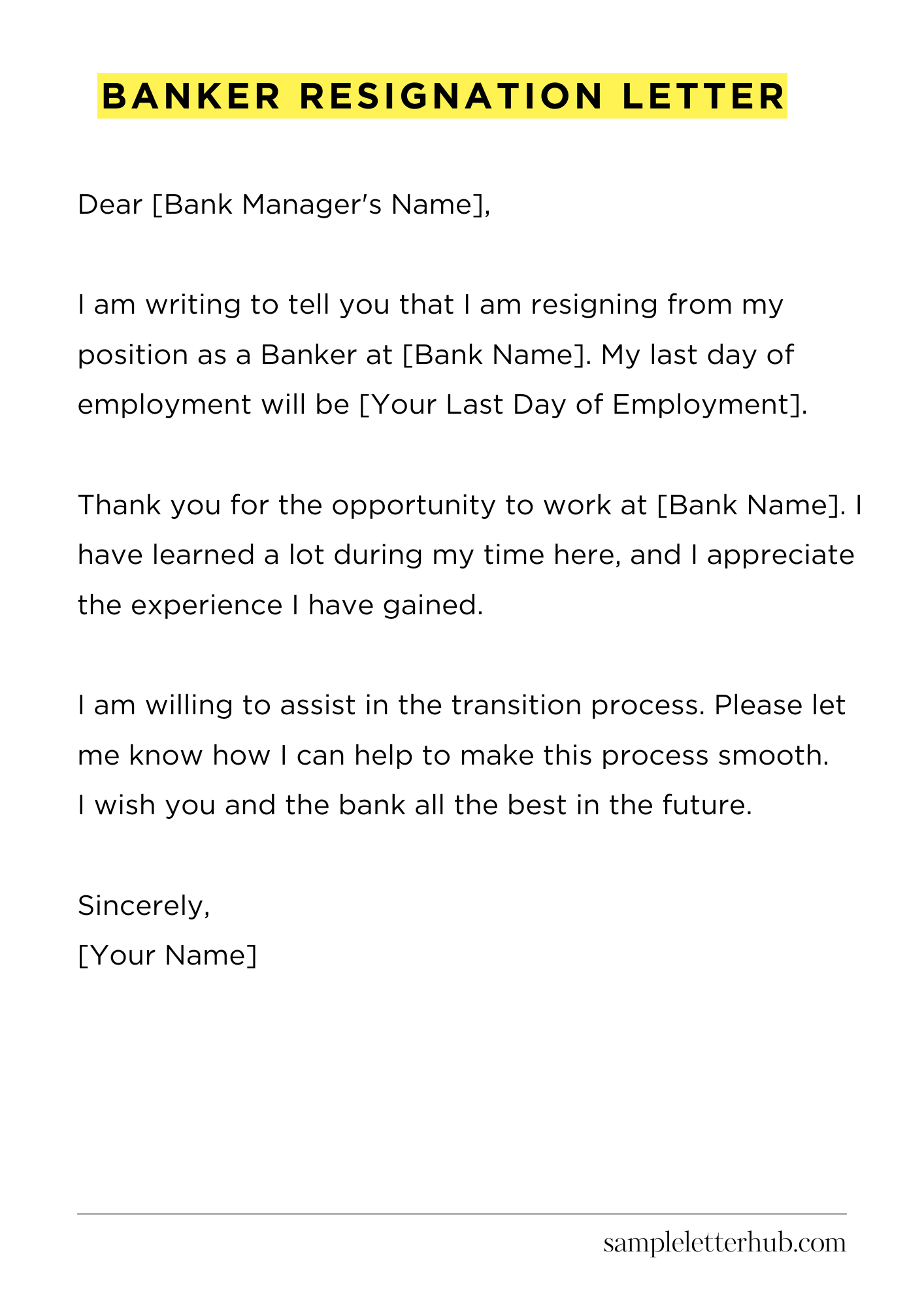 Banker Resignation Letter