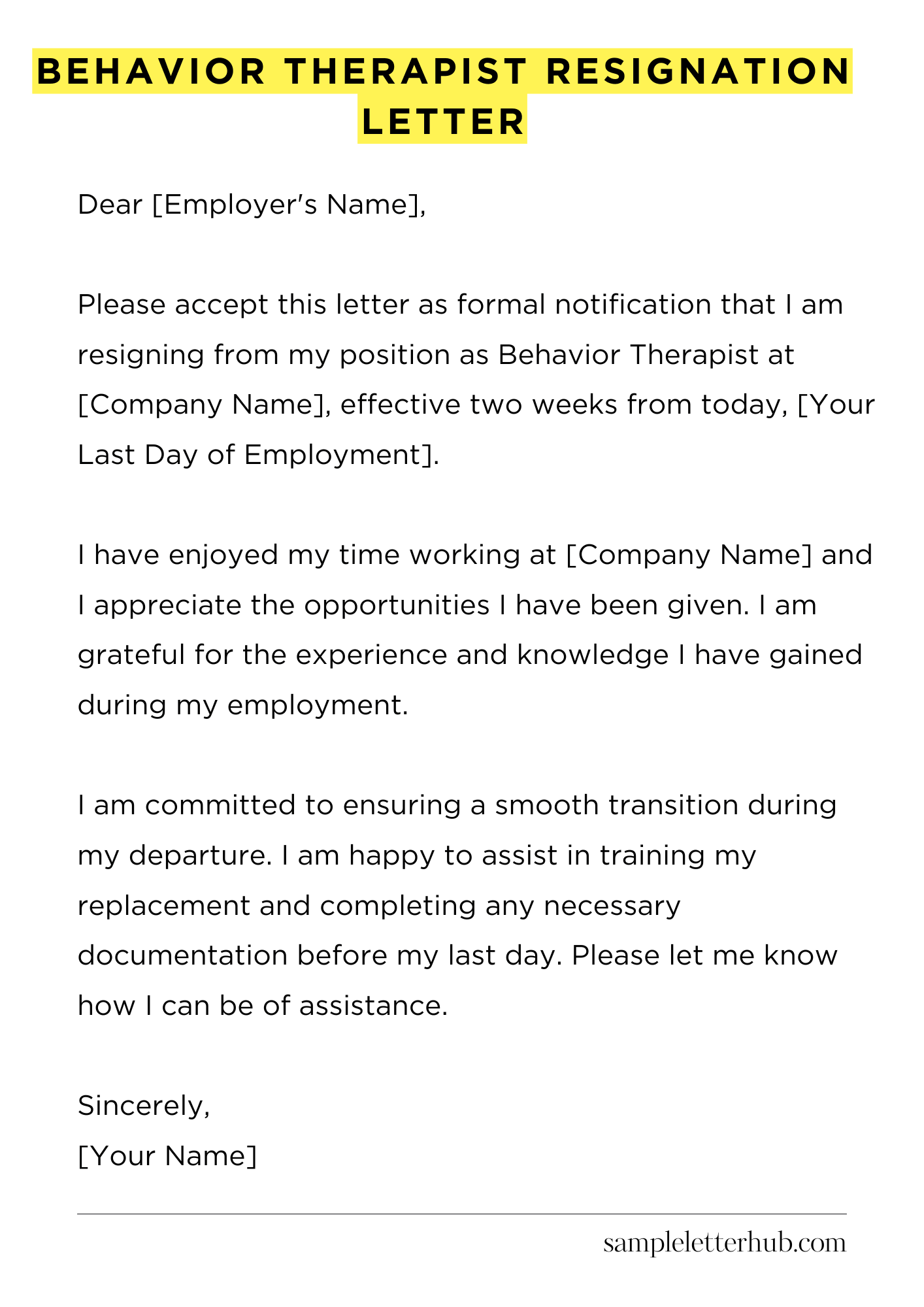 Behavior Therapist Resignation Letter