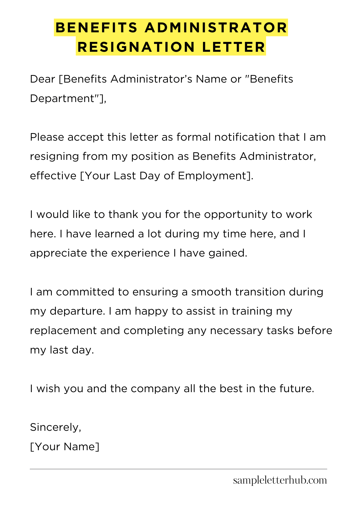 Benefits Administrator Resignation Letter