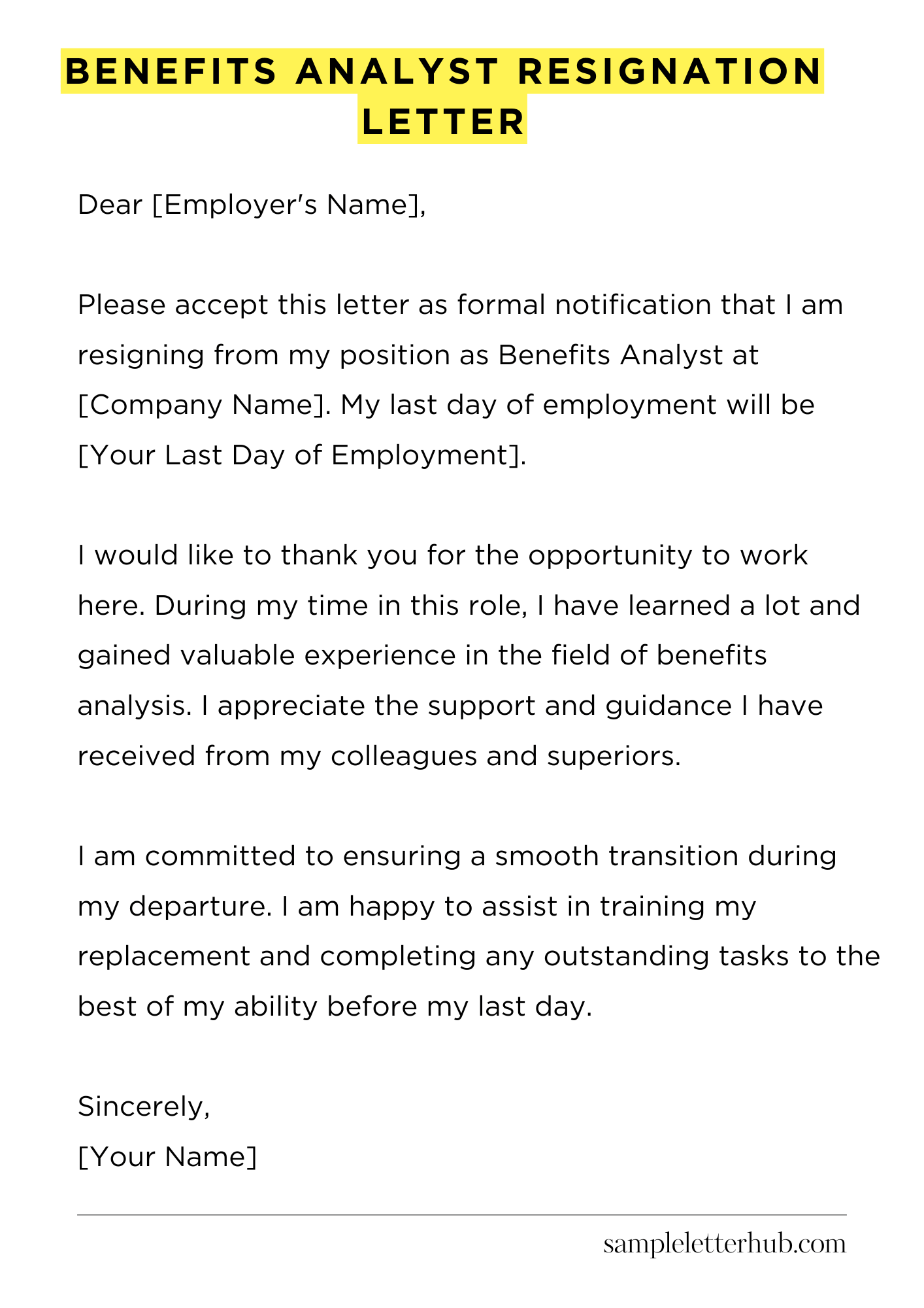 Benefits Analyst Resignation Letter