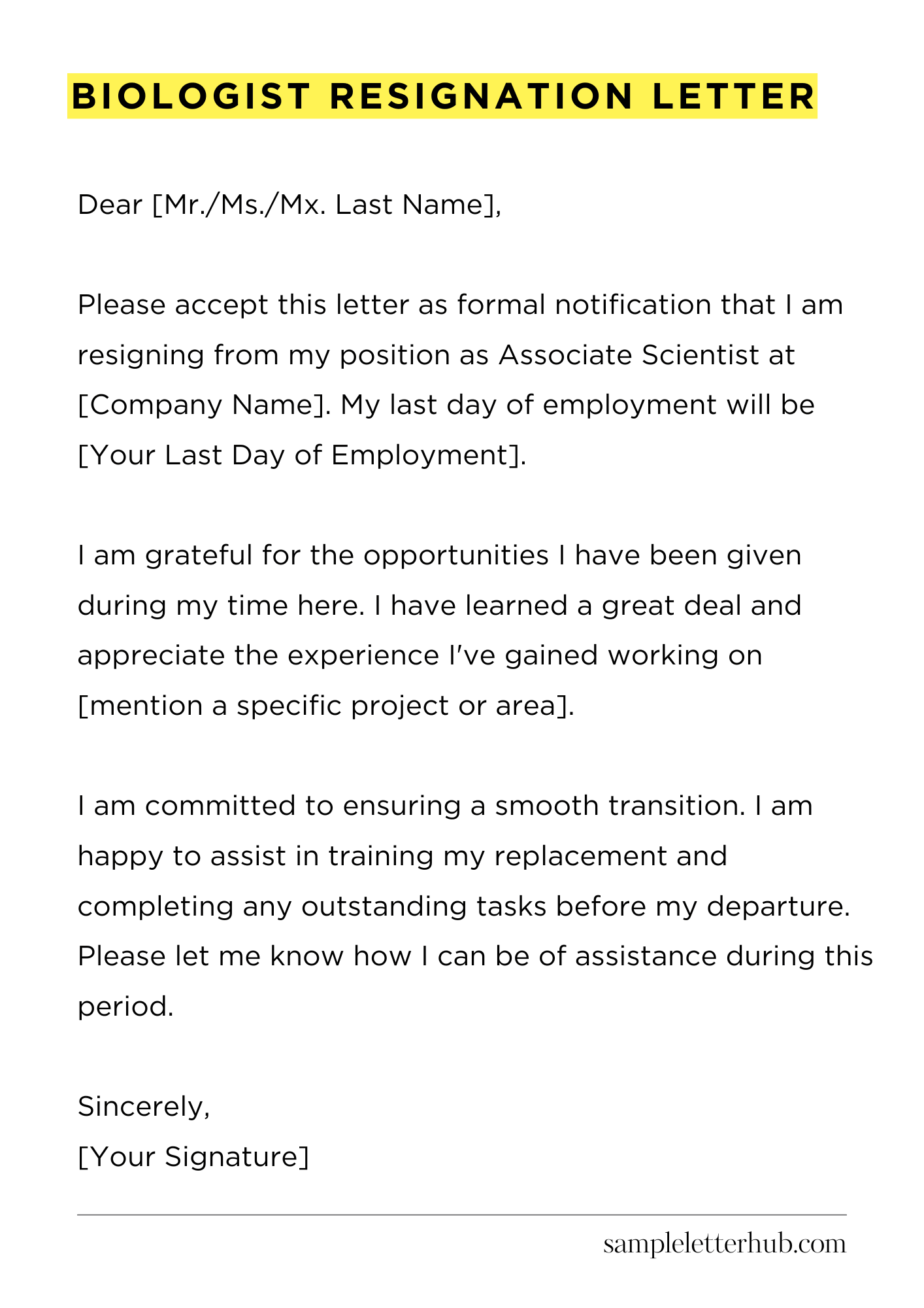 Biologist Resignation Letter