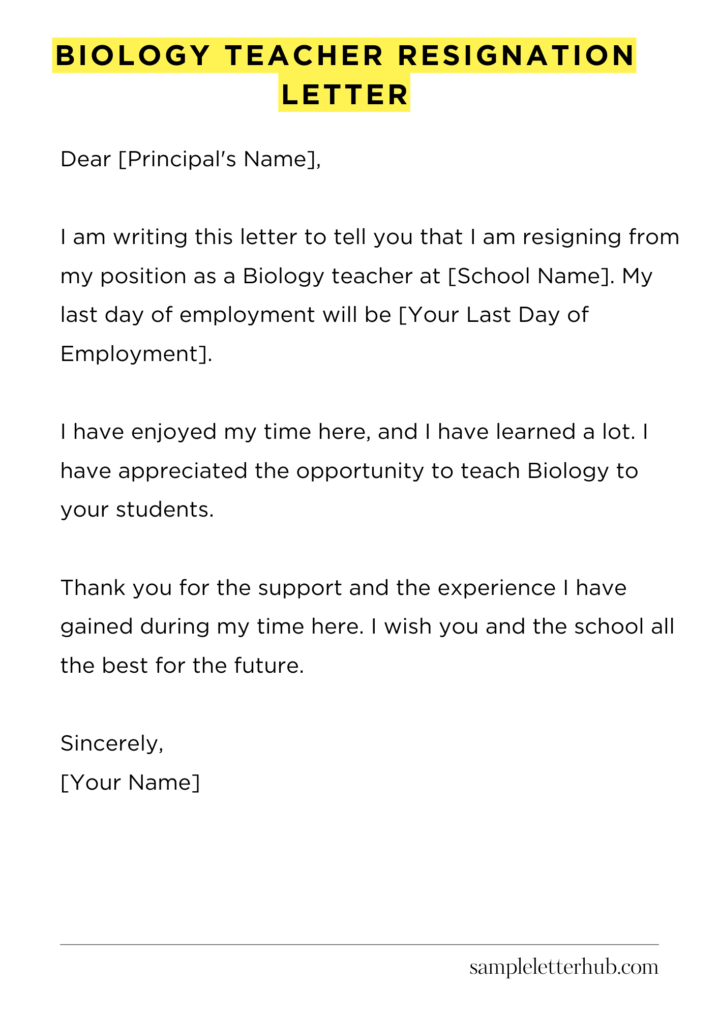 Biology Teacher Resignation Letter