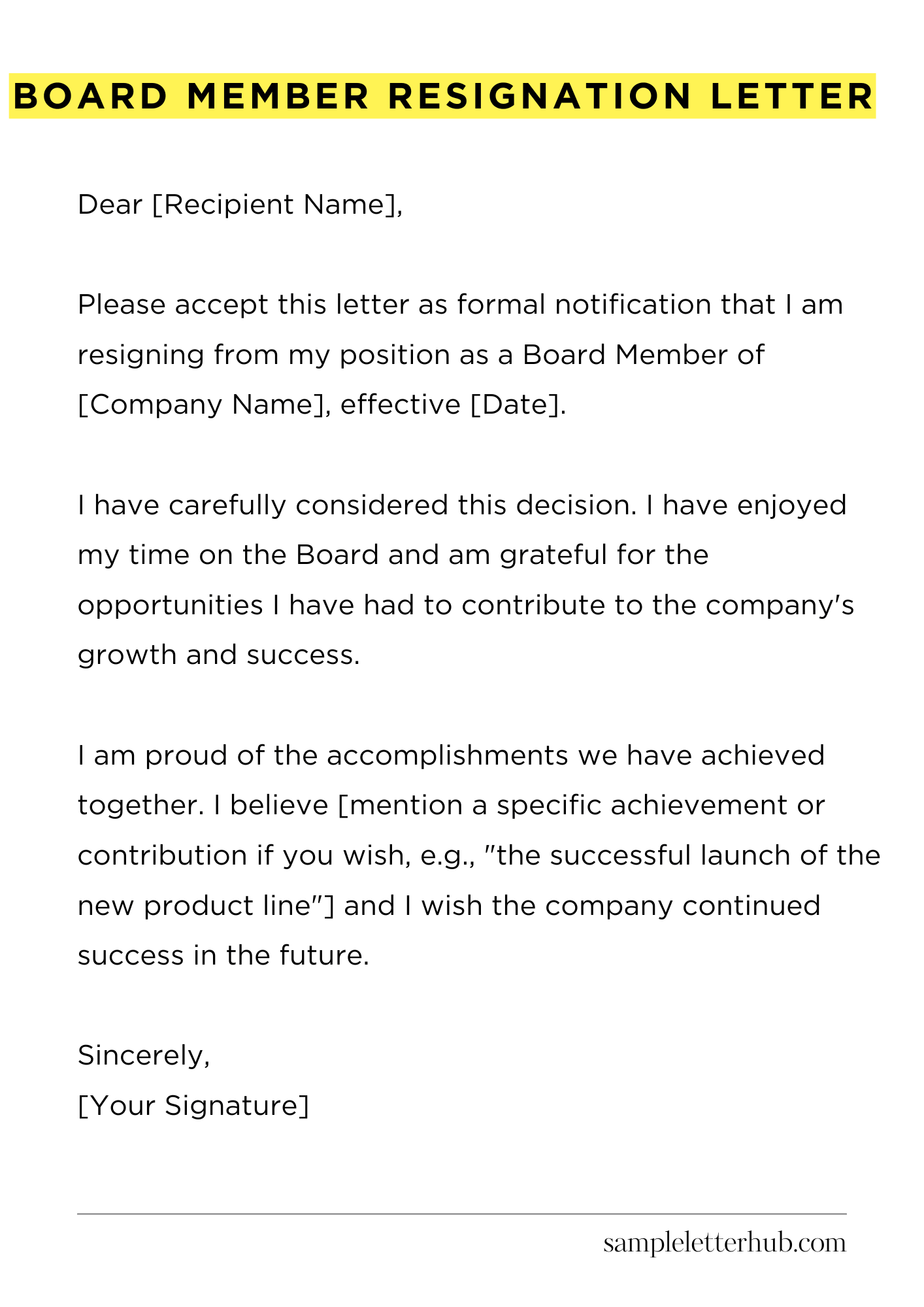 Board Member Resignation Letter