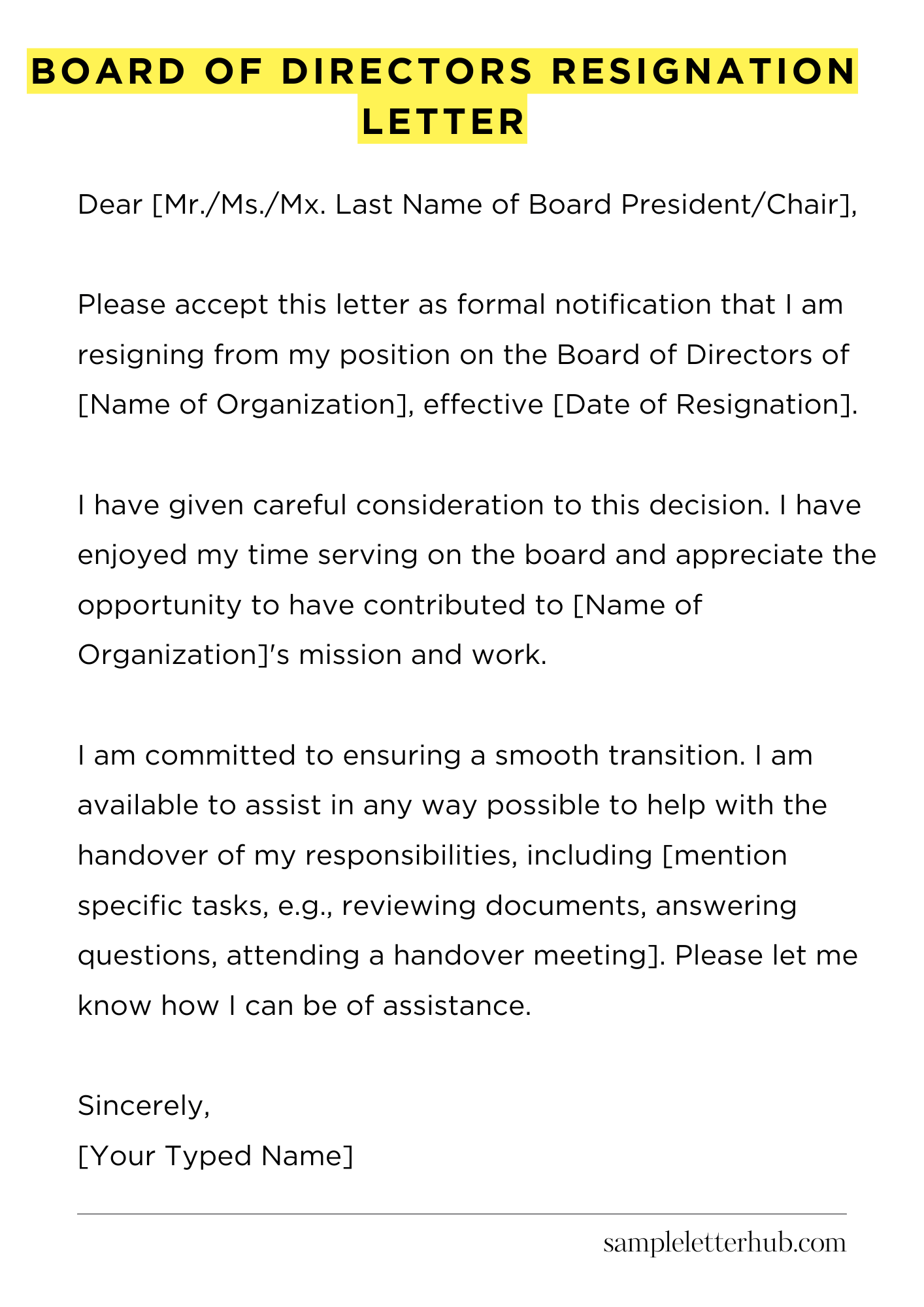 Board Of Directors Resignation Letter