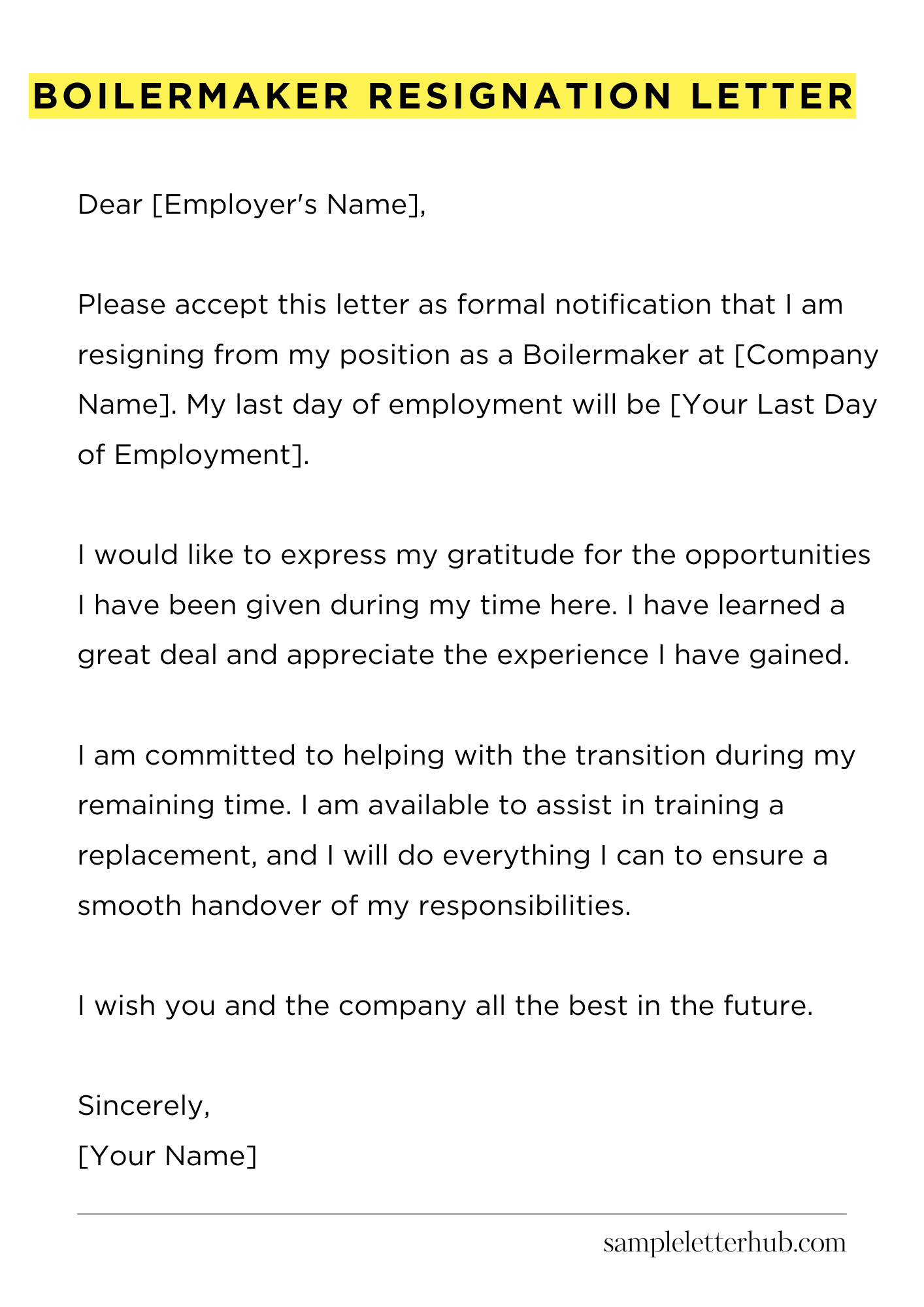 Boilermaker Resignation Letter