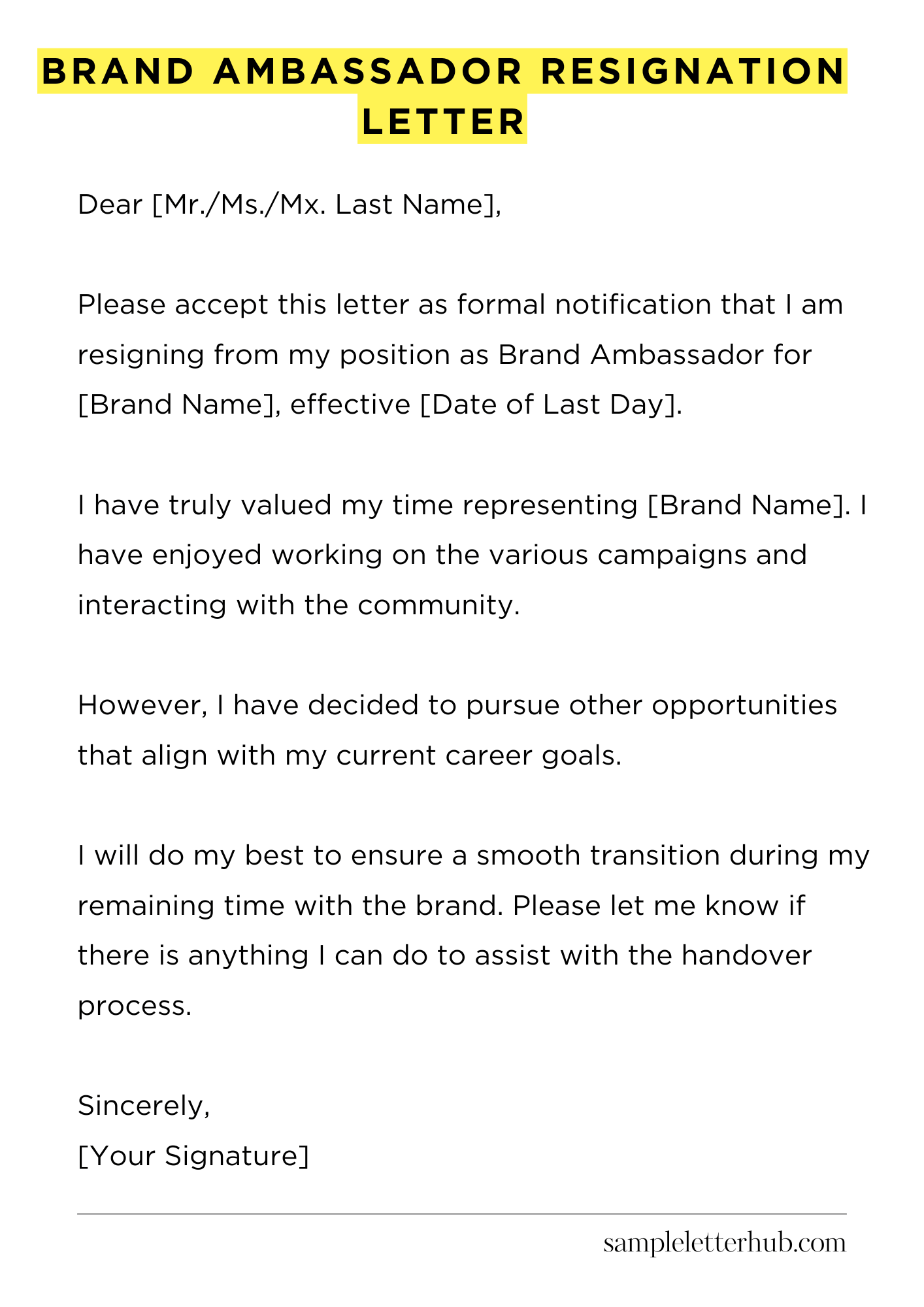 Brand Ambassador Resignation Letter