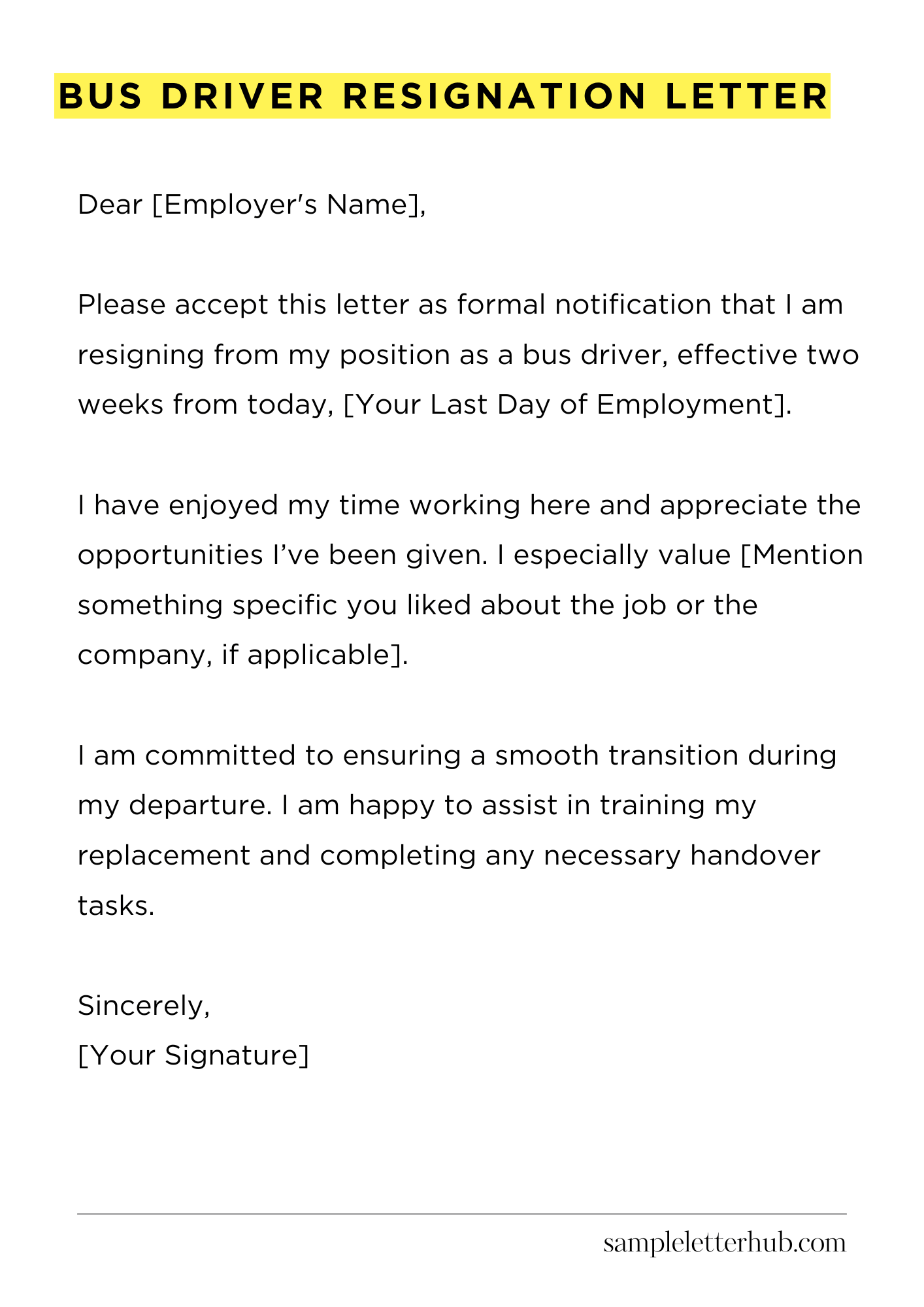 Bus Driver Resignation Letter